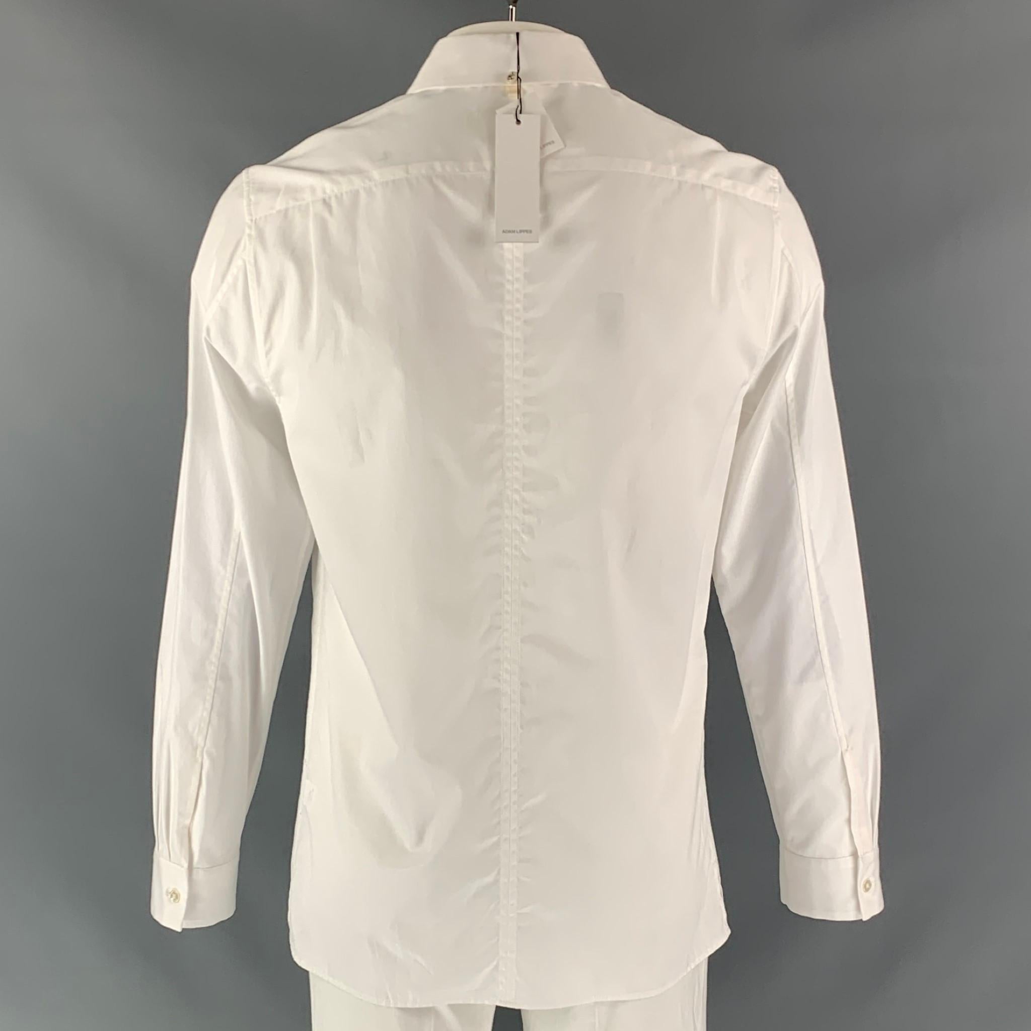 ADAM LIPPES Size L White Solid Cotton Button Up Long Sleeve Shirt In New Condition In San Francisco, CA