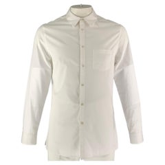 ADAM LIPPES Size L White Solid Cotton Button Up Long Sleeve Shirt