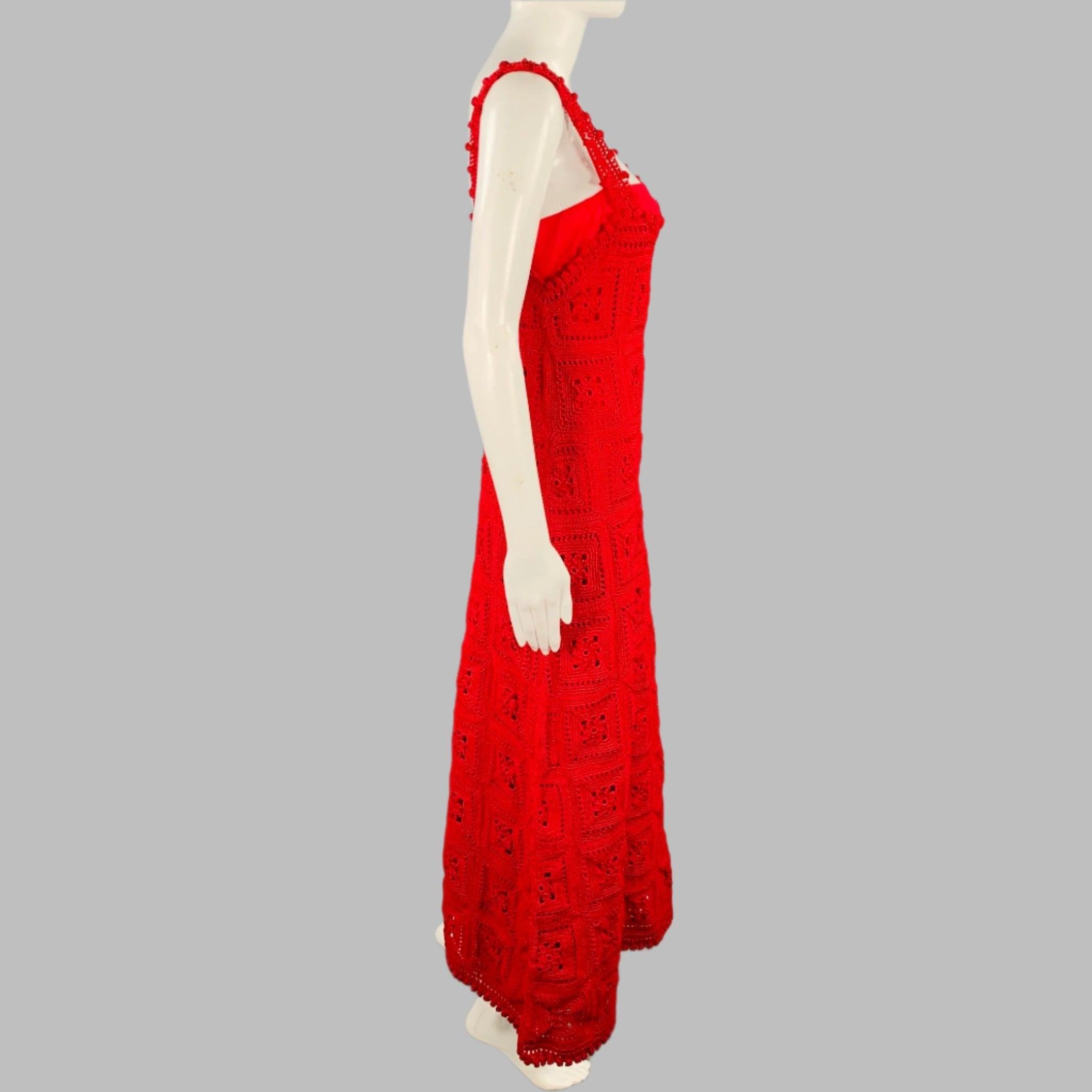 ADAM LIPPES Size S Poppy Red Cotton Crochet A-Line Dress In Excellent Condition For Sale In San Francisco, CA