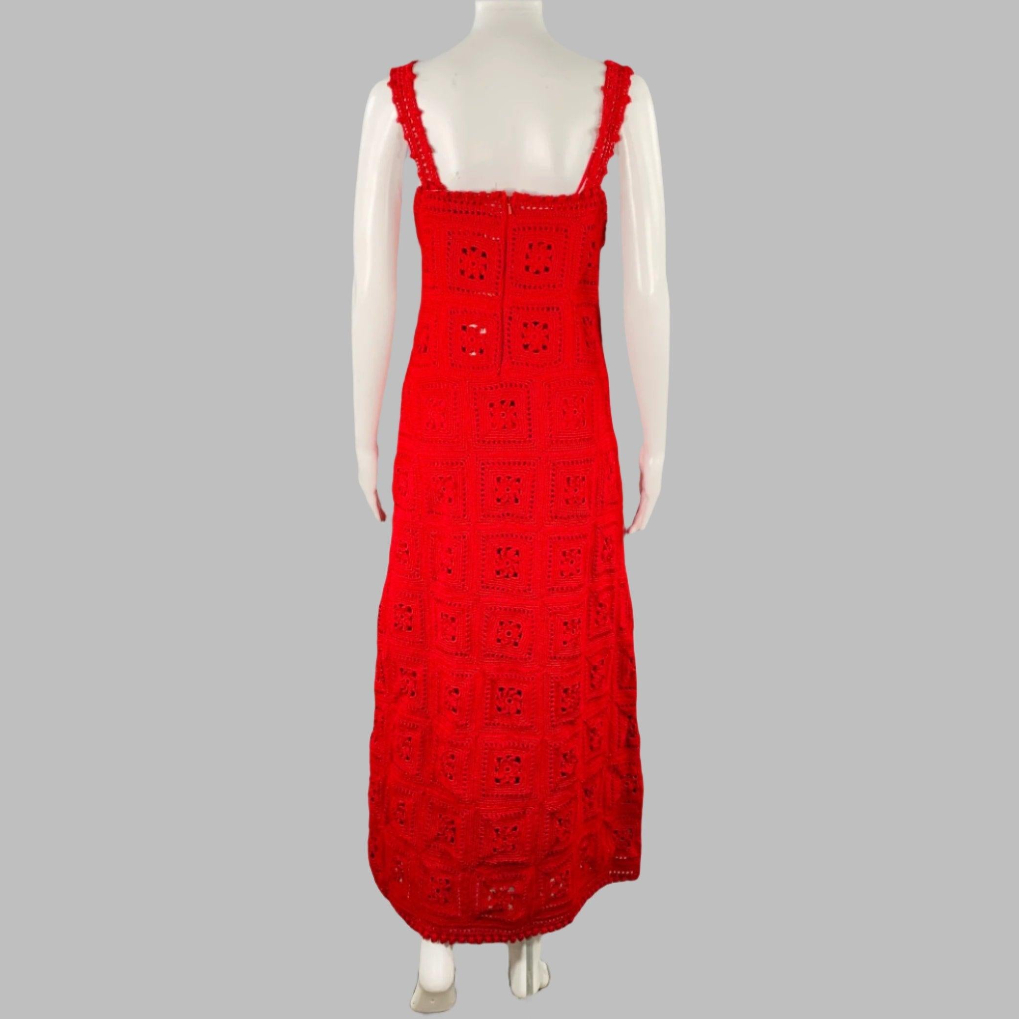 Women's ADAM LIPPES Size S Poppy Red Cotton Crochet A-Line Dress For Sale