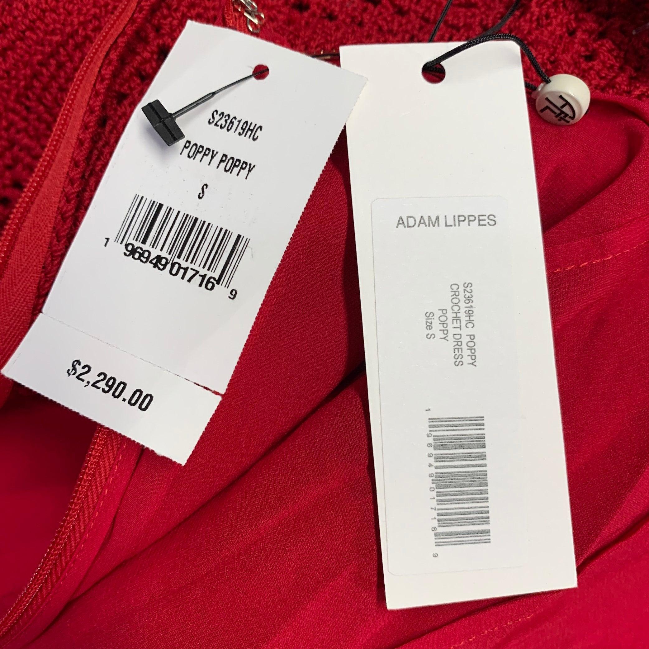 ADAM LIPPES Size S Poppy Red Cotton Crochet A-Line Dress For Sale 1