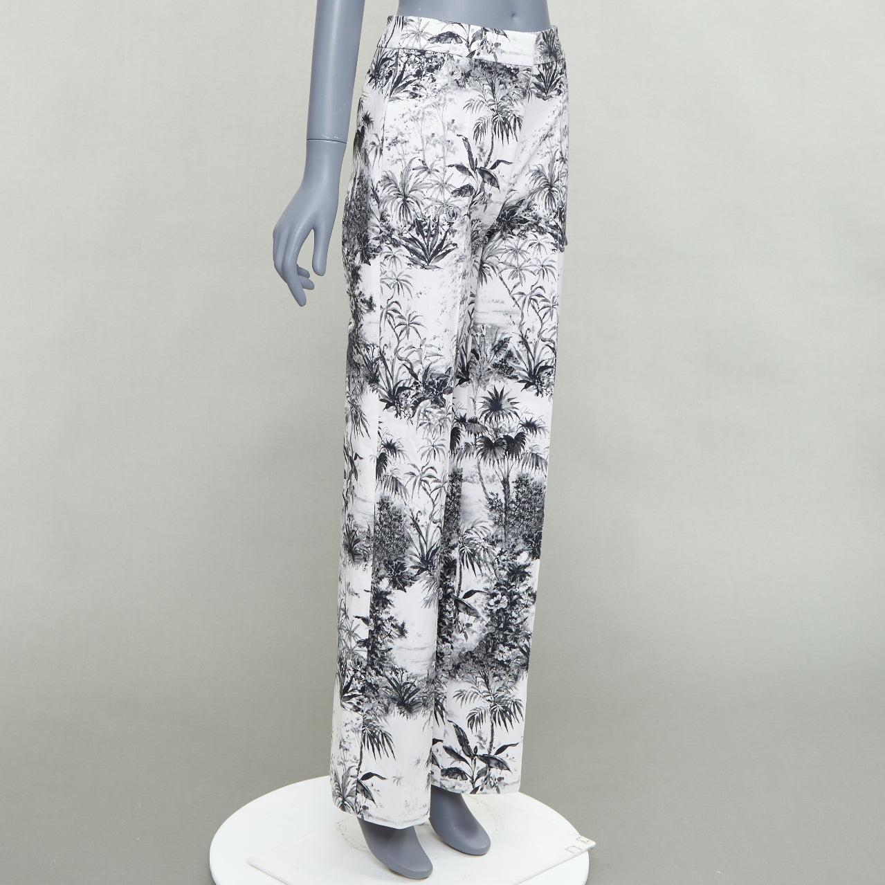 Gray ADAM LIPPES white black cotton blend floral print straight pants US2 S For Sale