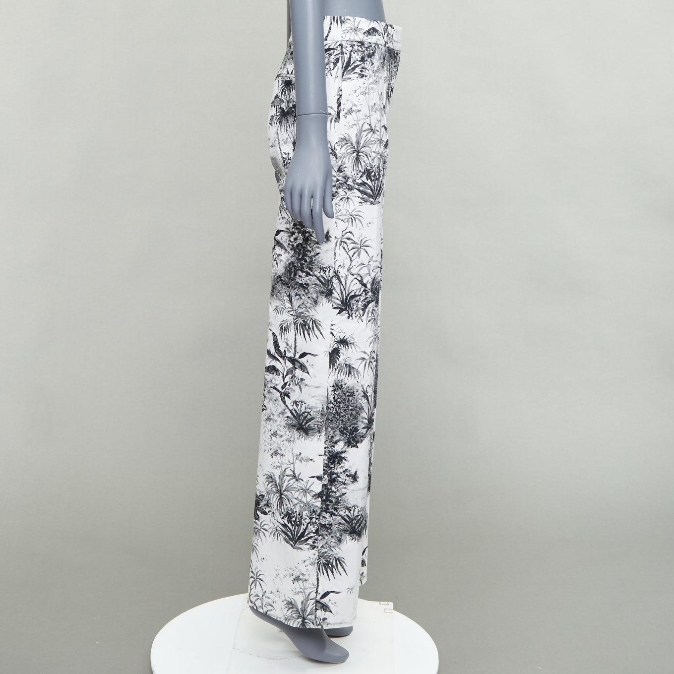 ADAM LIPPES white black cotton blend floral print straight pants US2 S In Excellent Condition For Sale In Hong Kong, NT
