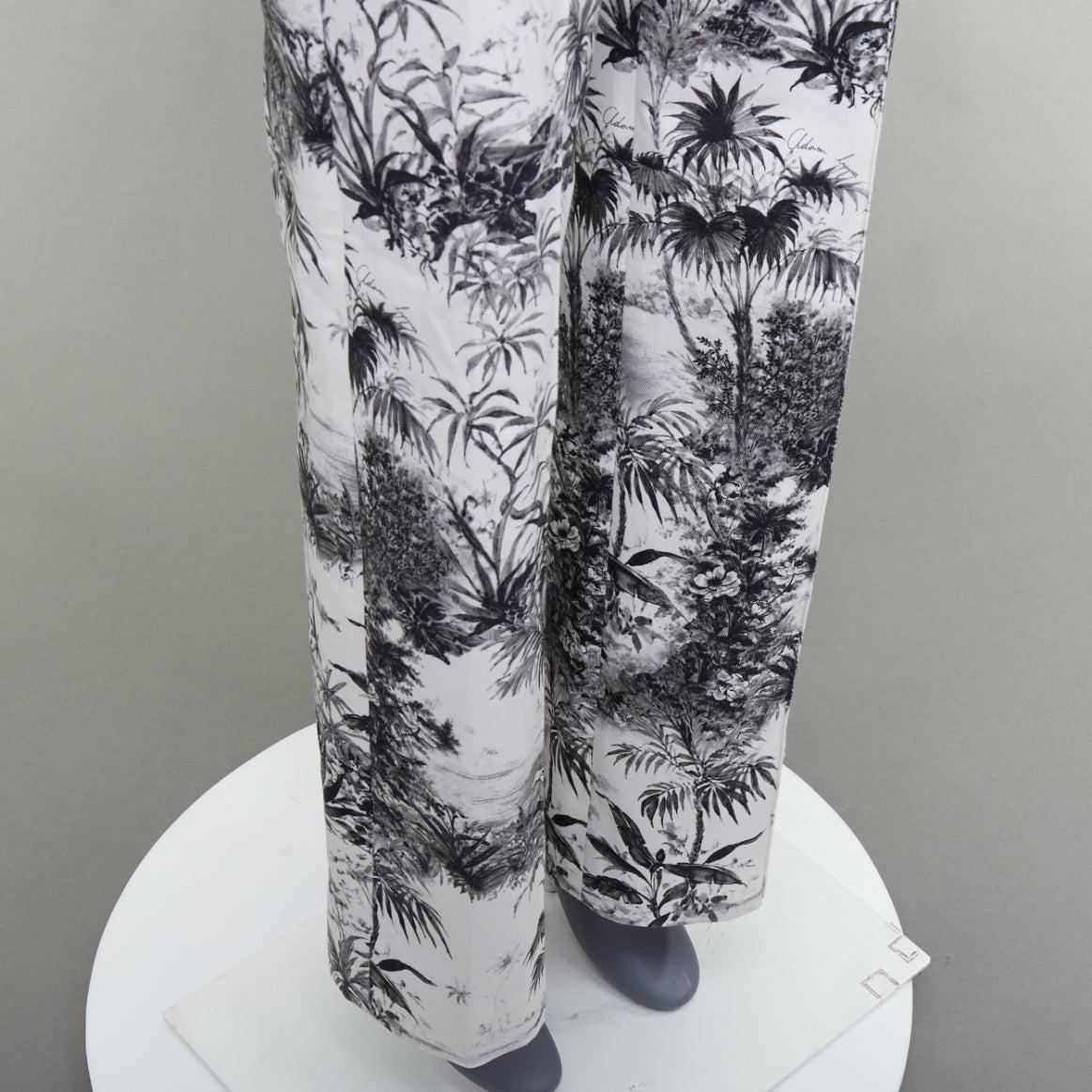 ADAM LIPPES white black cotton blend floral print straight pants US2 S For Sale 2