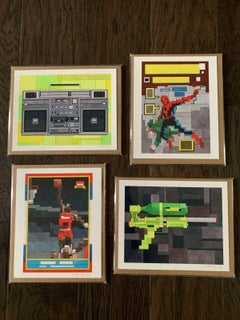 Vintage 90er Jahre Nostalgia signiert nummeriert Druck 4er-Set Spiderman Michael Jordan 