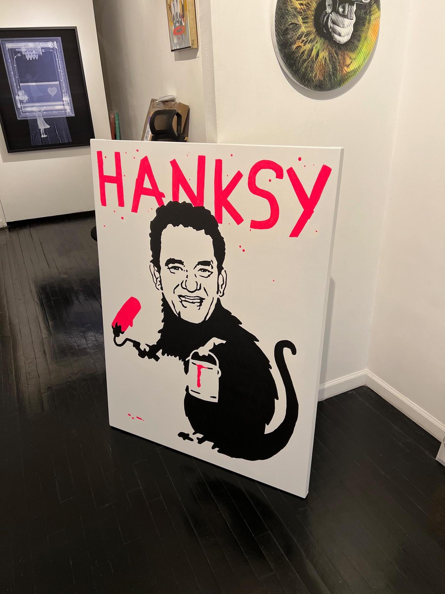 Hanksy Banksy street art pop art contemporanea interni animali figurativi - Painting di Adam Lucas aka Hanksy