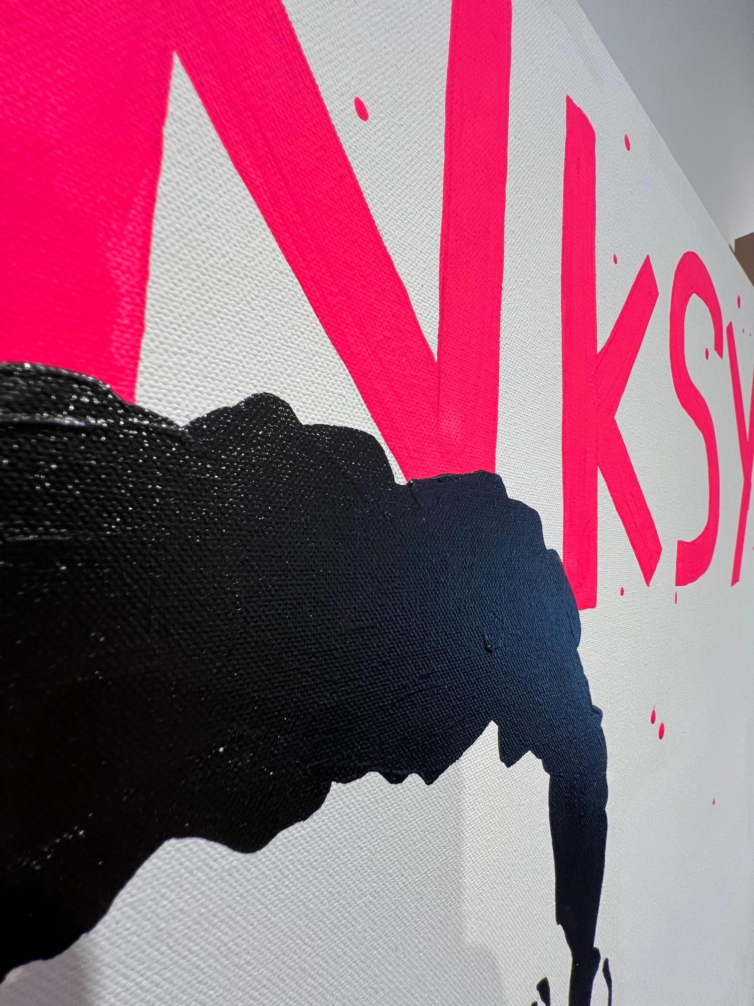 Hanksy Banksy street art pop art contemporanea interni animali figurativi - Figurative Painting Grigio di Adam Lucas aka Hanksy