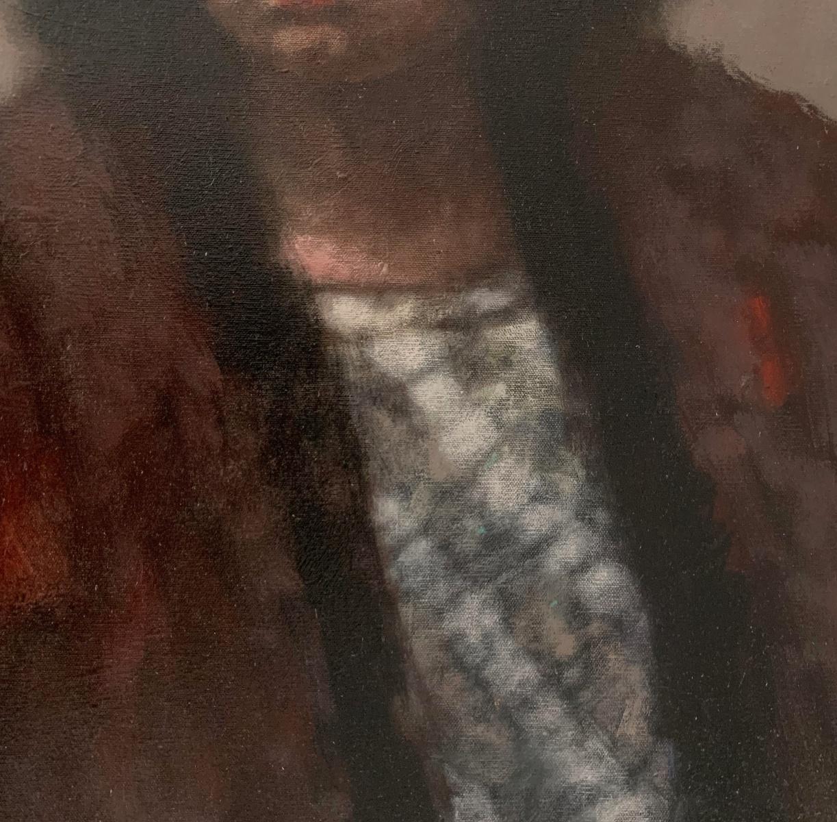 Retrato. Pintura figurativa al óleo, Tonos oscuros, Artista polaco en venta 1