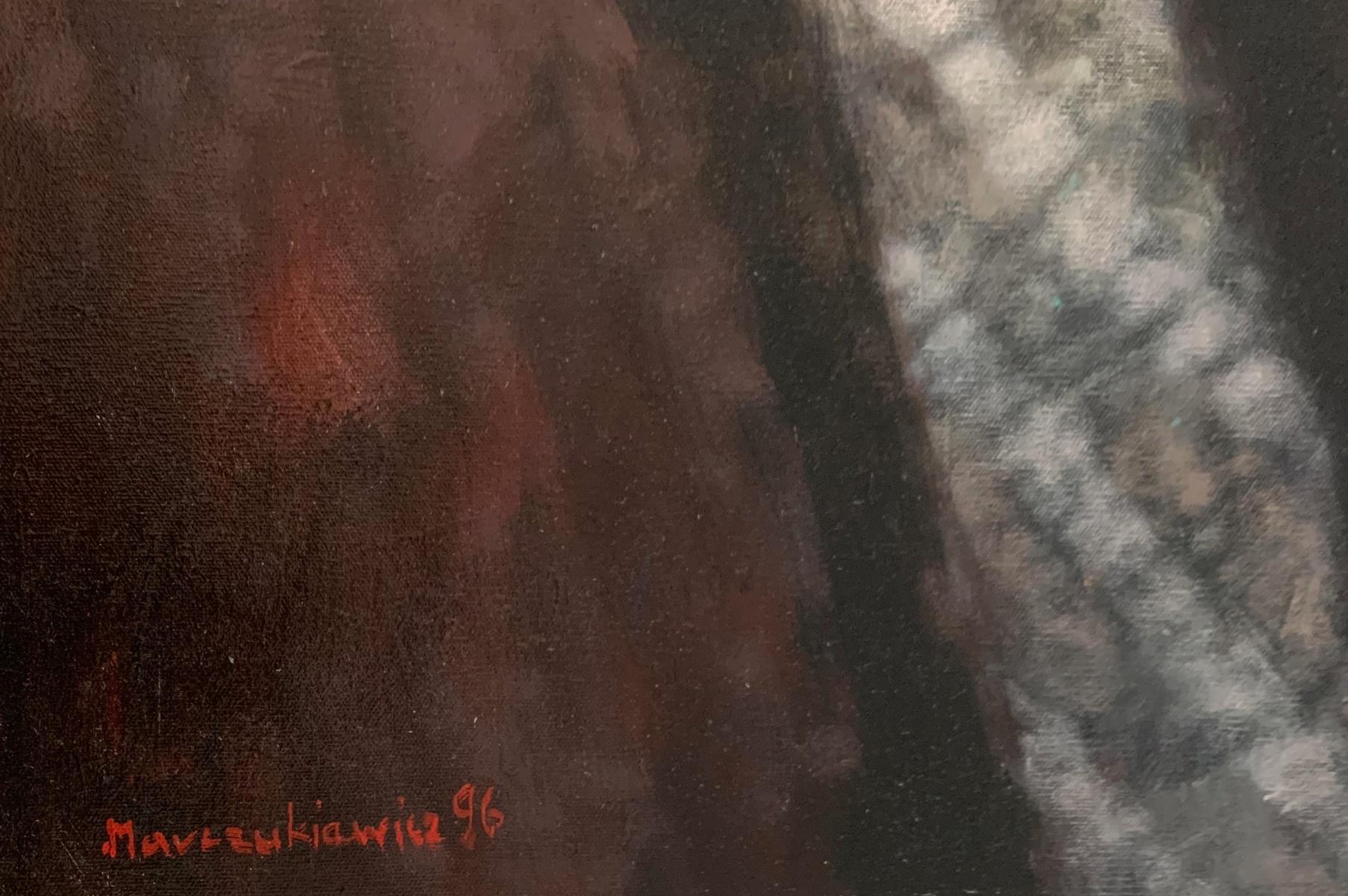 Retrato. Pintura figurativa al óleo, Tonos oscuros, Artista polaco en venta 2