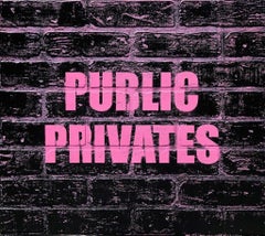 Public Privates, 2016, Adam Mars, Acrylic, Spray Paint, Faux Brick Panel, Text