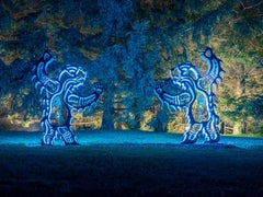 Bear - figurative, Six Nations Mohawk, animal, LED, aluminum outdoor sculpture