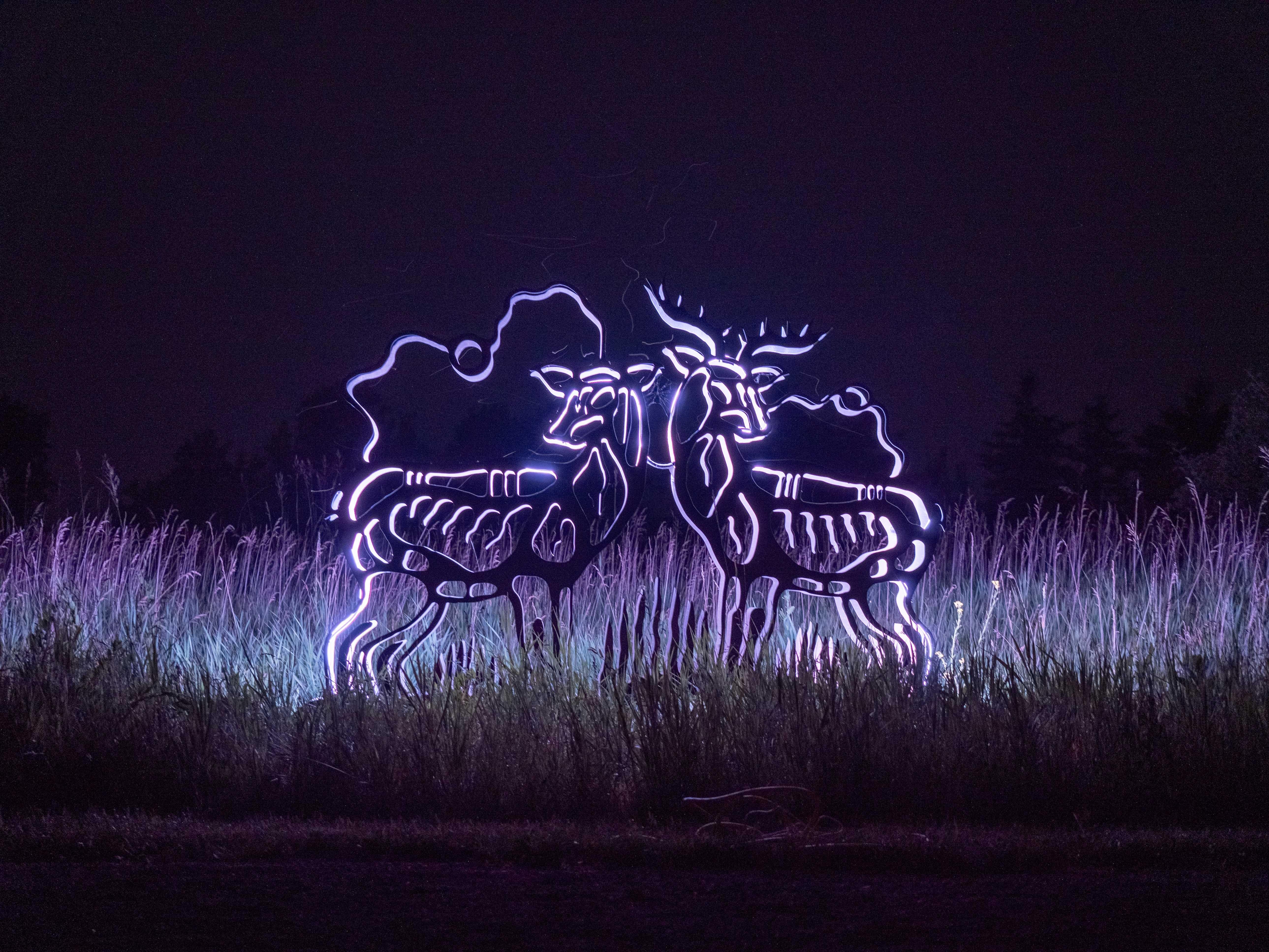 Deer - figurative, Six Nations Mohawk, animal, LED, aluminum outdoor sculpture For Sale 5