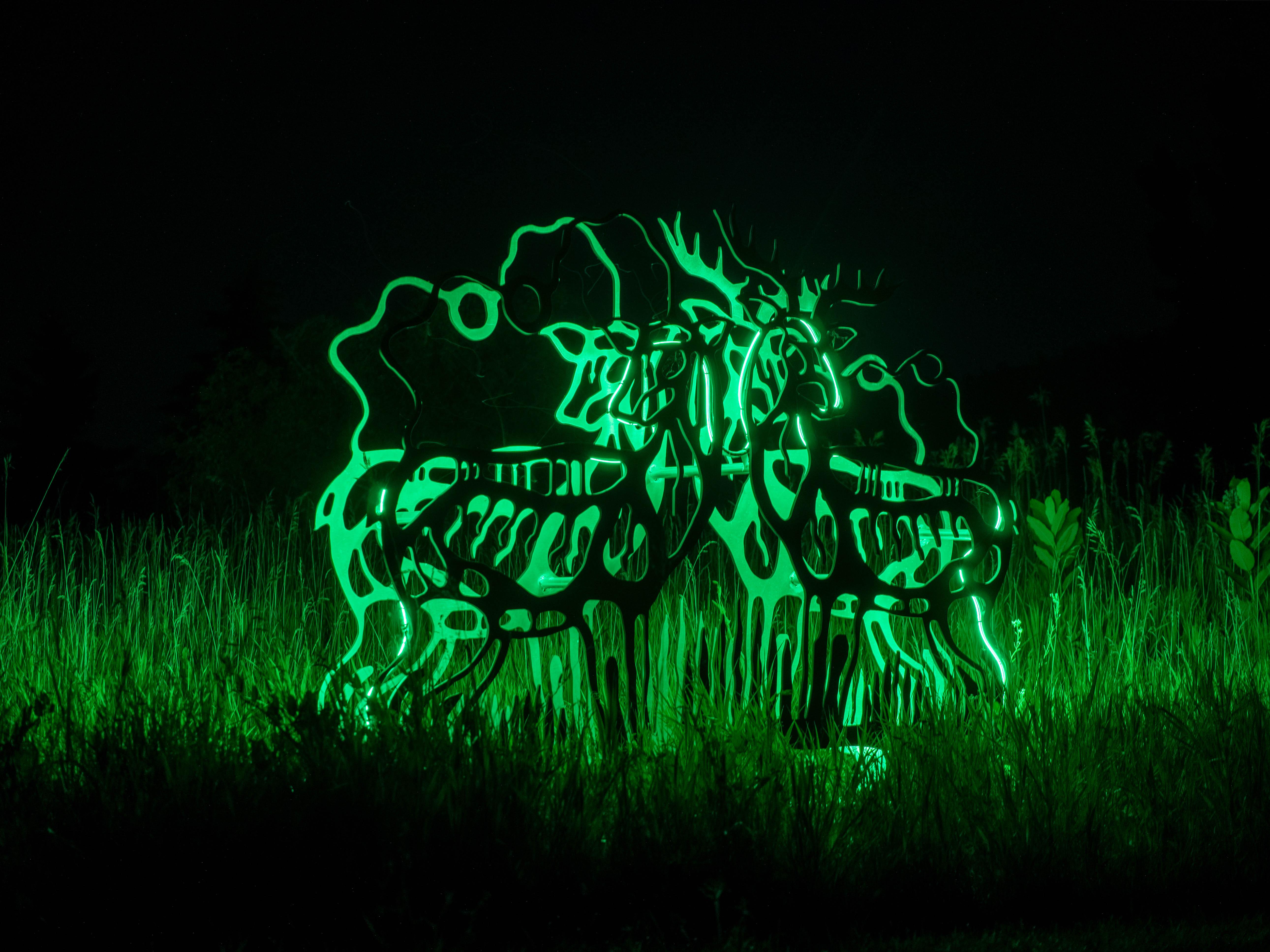 Deer - figurative, Six Nations Mohawk, animal, LED, aluminum outdoor sculpture For Sale 6