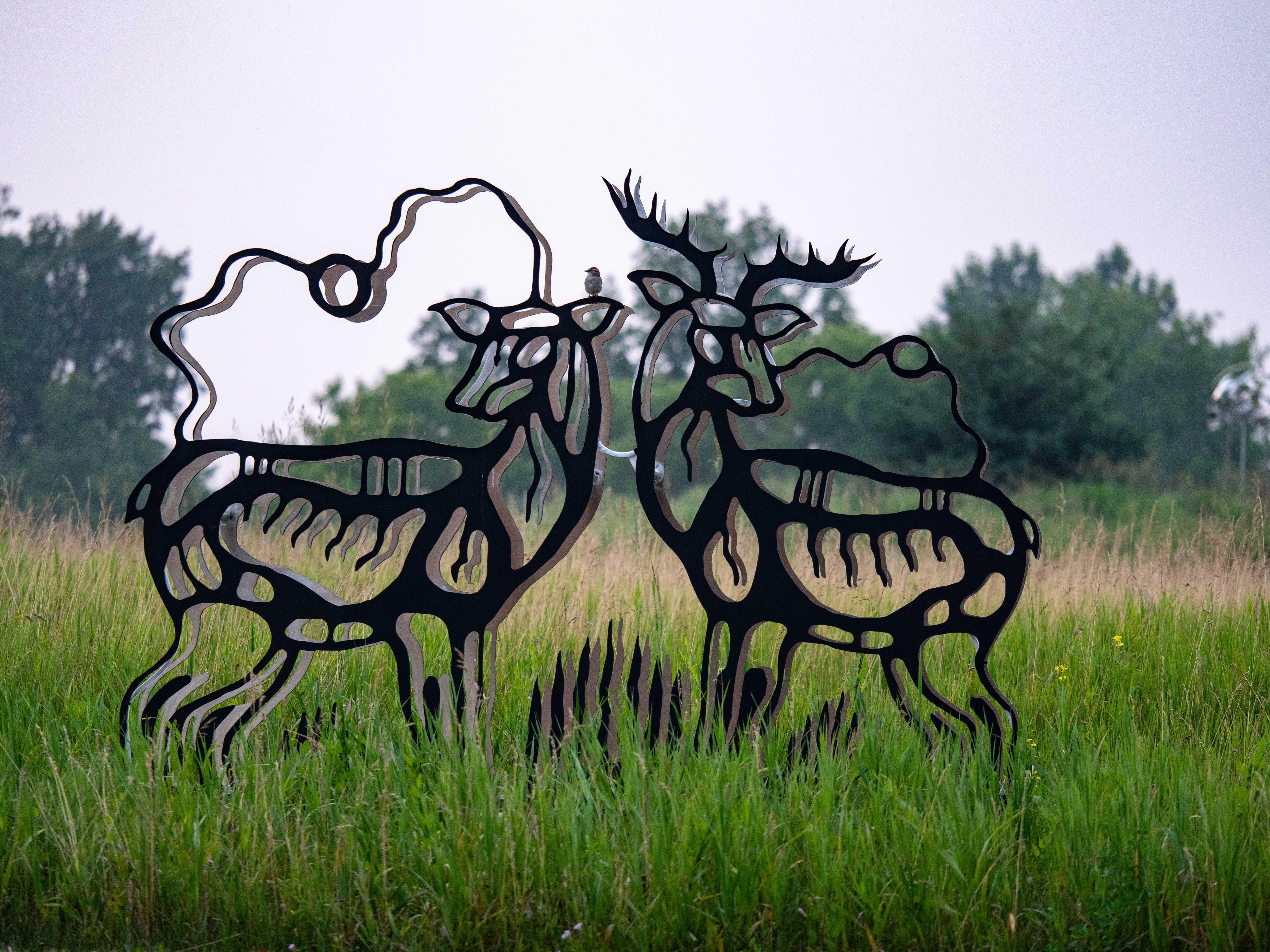 Deer - figurative, Six Nations Mohawk, animal, LED, aluminum outdoor sculpture For Sale 7