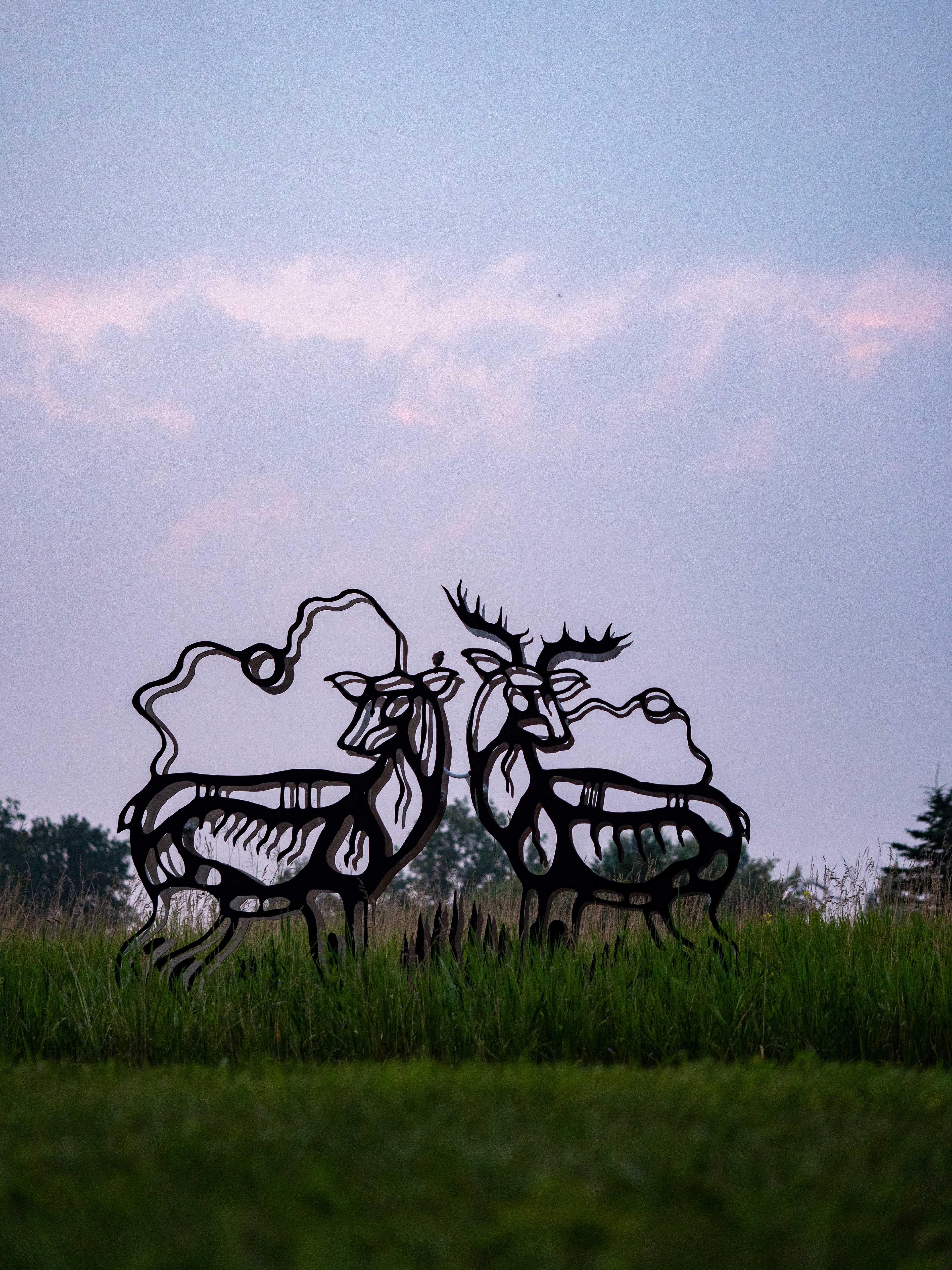 Deer - figurative, Six Nations Mohawk, animal, LED, aluminum outdoor sculpture For Sale 8
