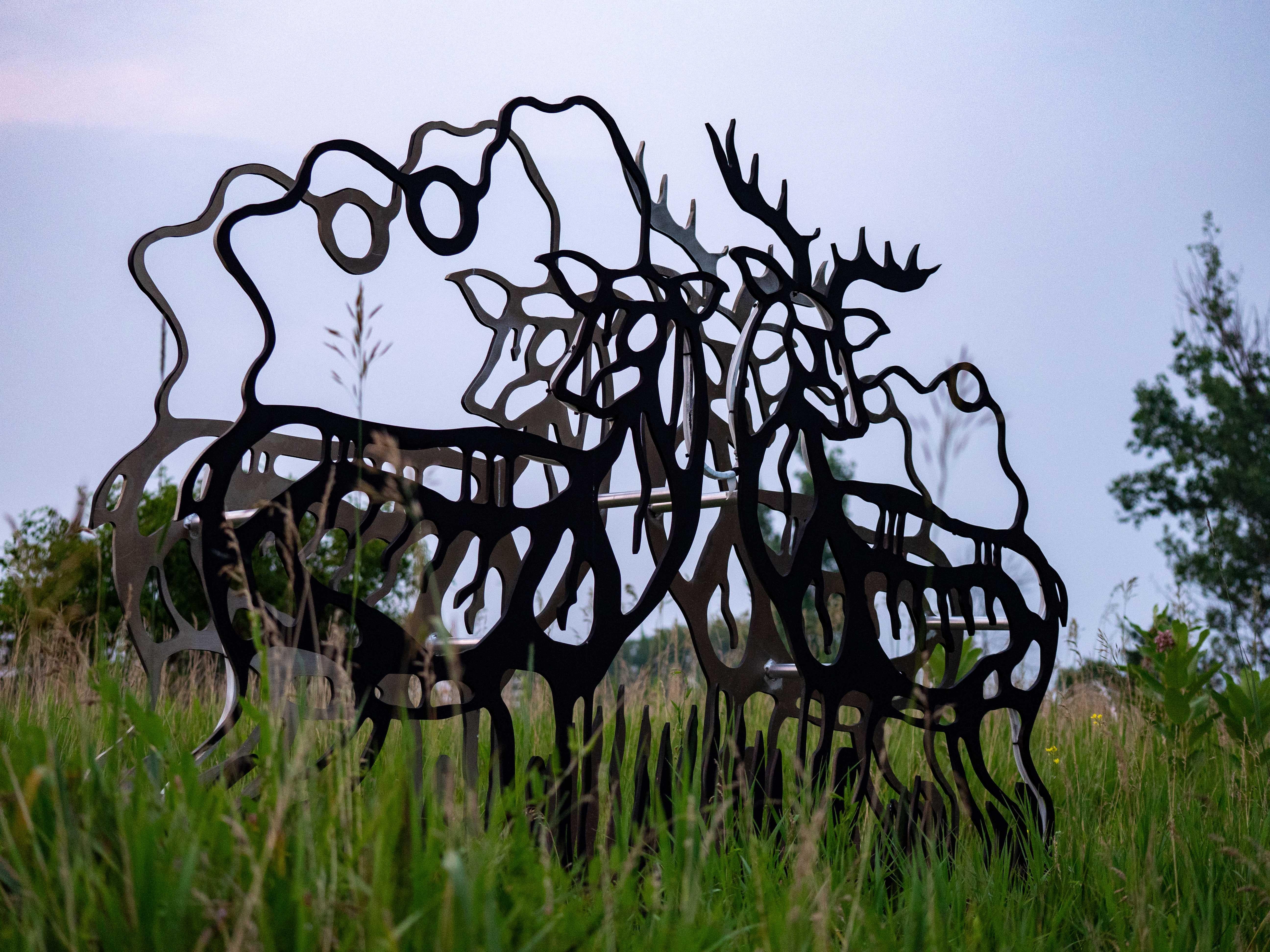 Deer - figurative, Six Nations Mohawk, animal, LED, aluminum outdoor sculpture For Sale 10