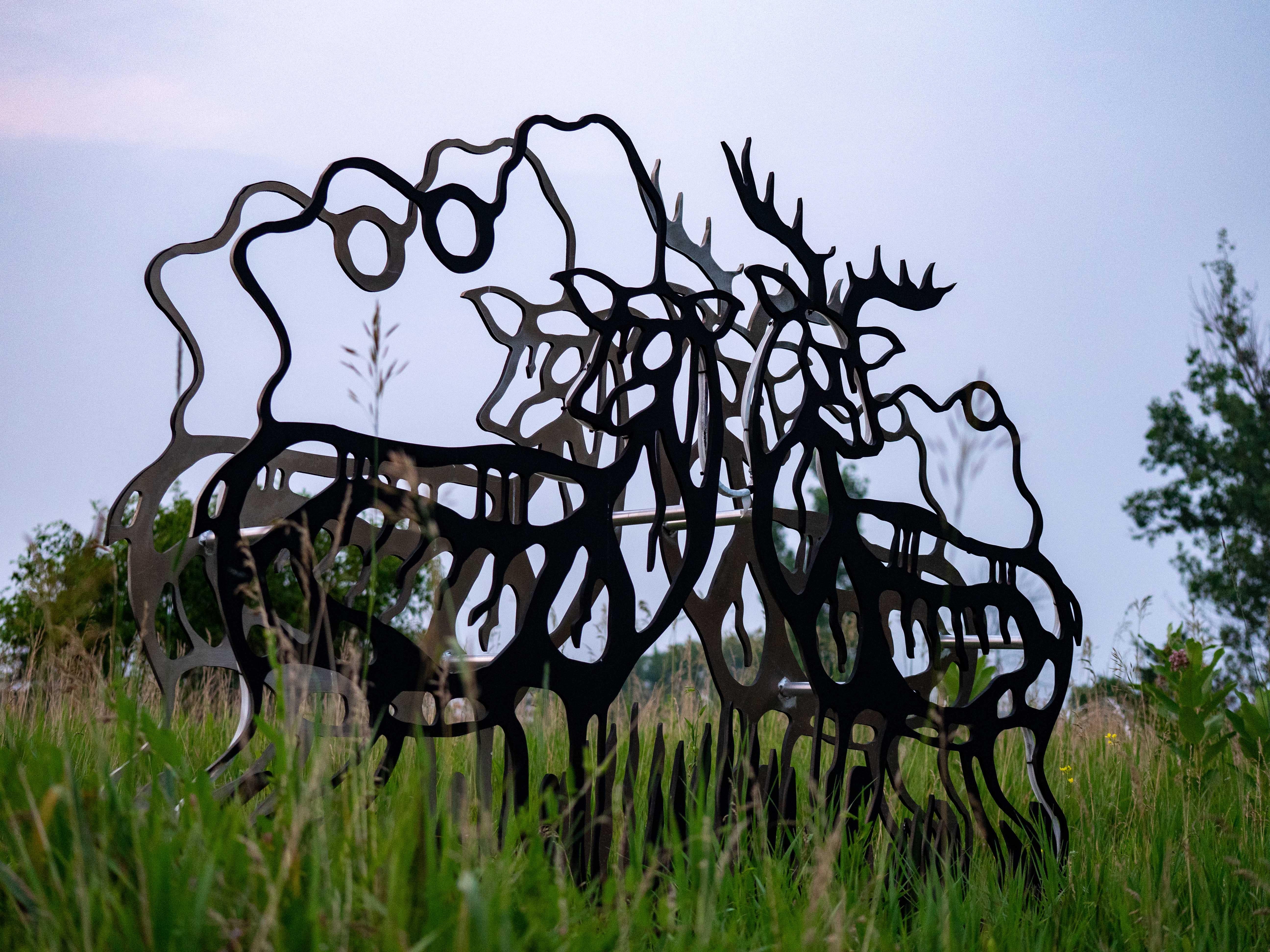 Deer - figurative, Six Nations Mohawk, animal, LED, aluminum outdoor sculpture For Sale 11