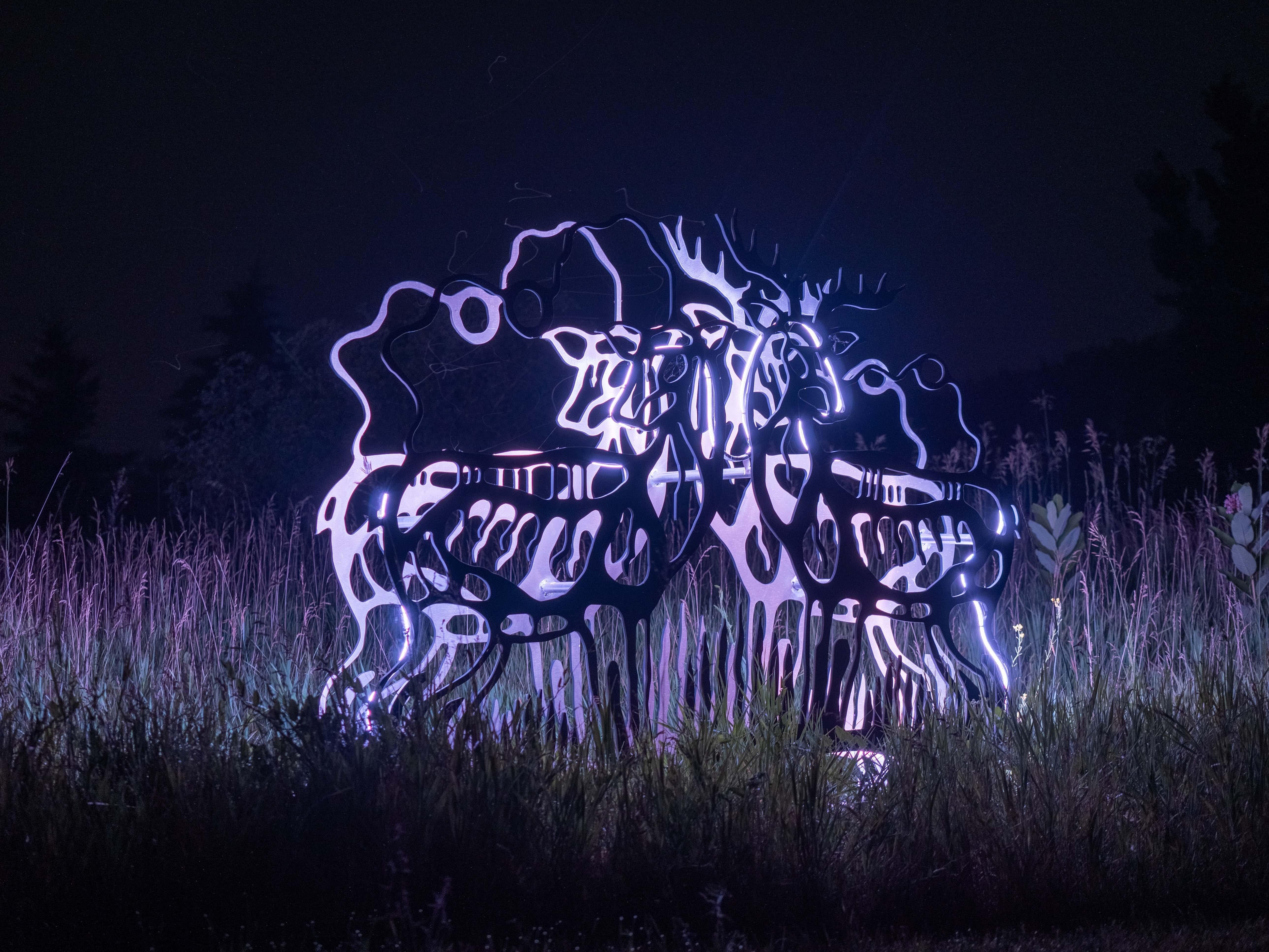 Deer - figurative, Six Nations Mohawk, animal, LED, aluminum outdoor sculpture For Sale 14