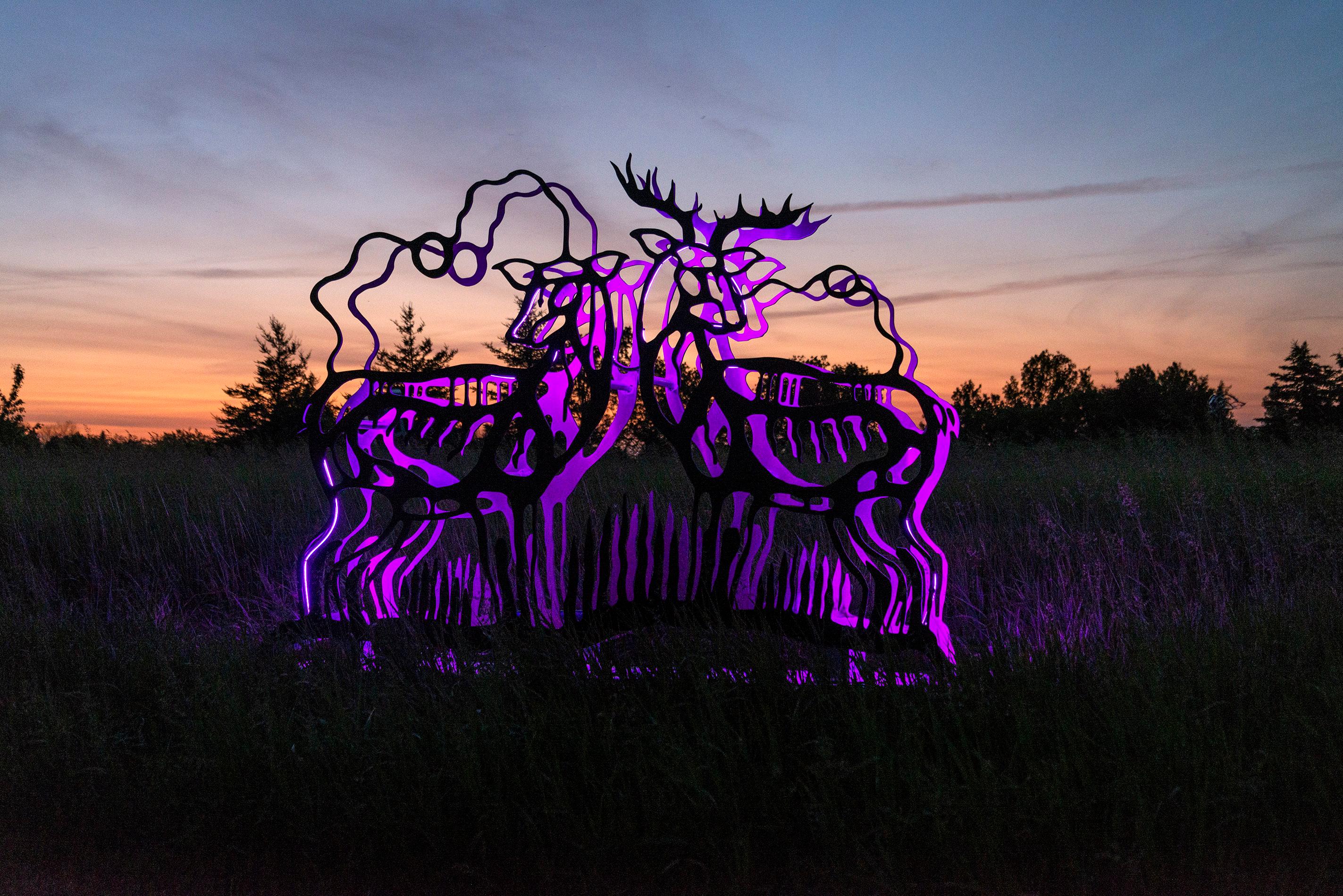 Deer - figurative, Six Nations Mohawk, animal, LED, aluminum outdoor sculpture For Sale 4