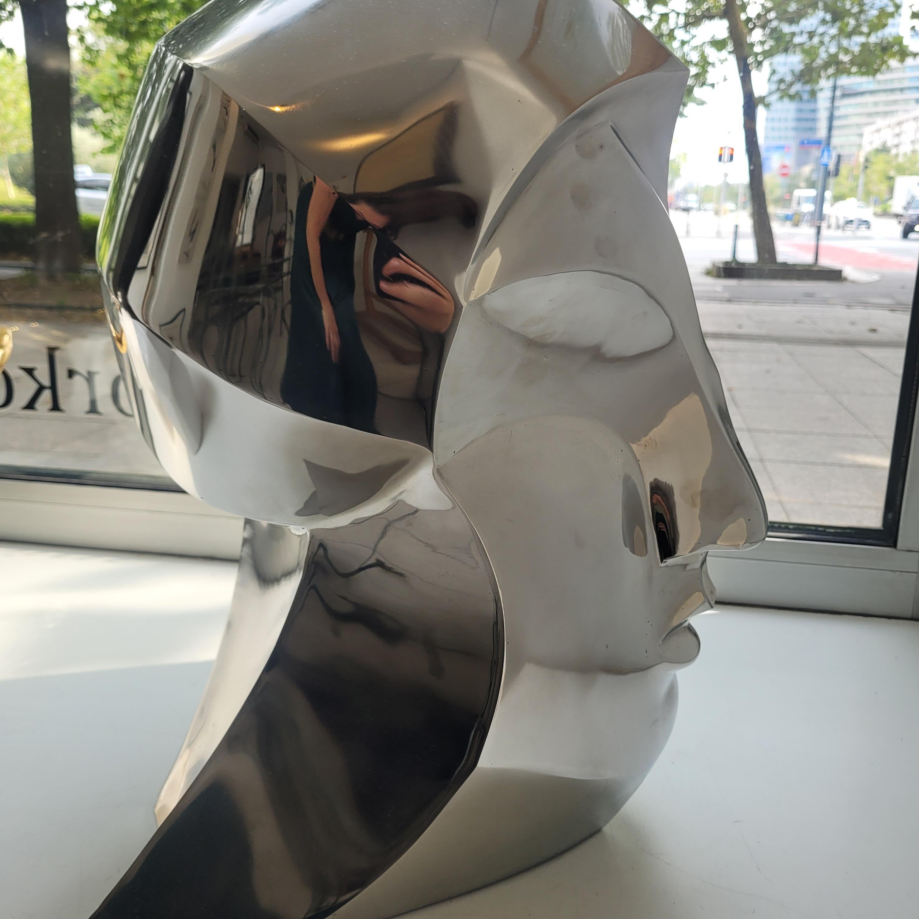 A head. Steel sculpture, minimalistic, cubism, Polish art classic - Contemporary Sculpture by Adam Myjak