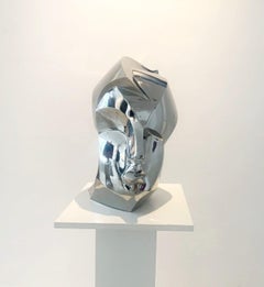 A head. Steel sculpture, minimalistic, cubism, Polish art classic
