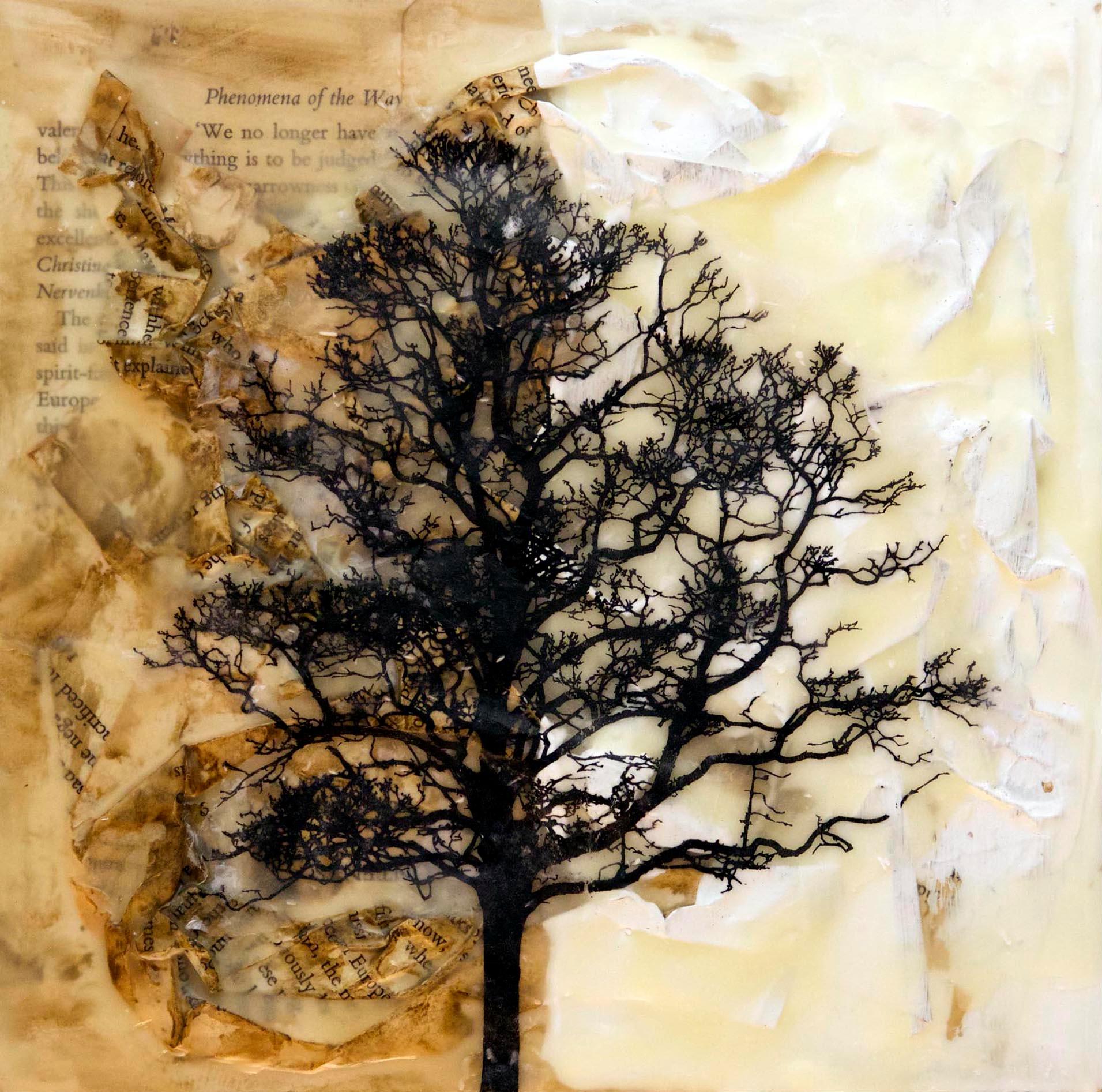 Grounded #23 Adam Nisenson
Encaustic, Paint, Collage (book pages), image transfers on wood
One-of-a-kind
Signed on back
2016
8 in. h x 8 in. w x 1.75 in. d
1 lbs. 0 oz. Artist Comments 
This work has a lot of depth and layers to it due to the