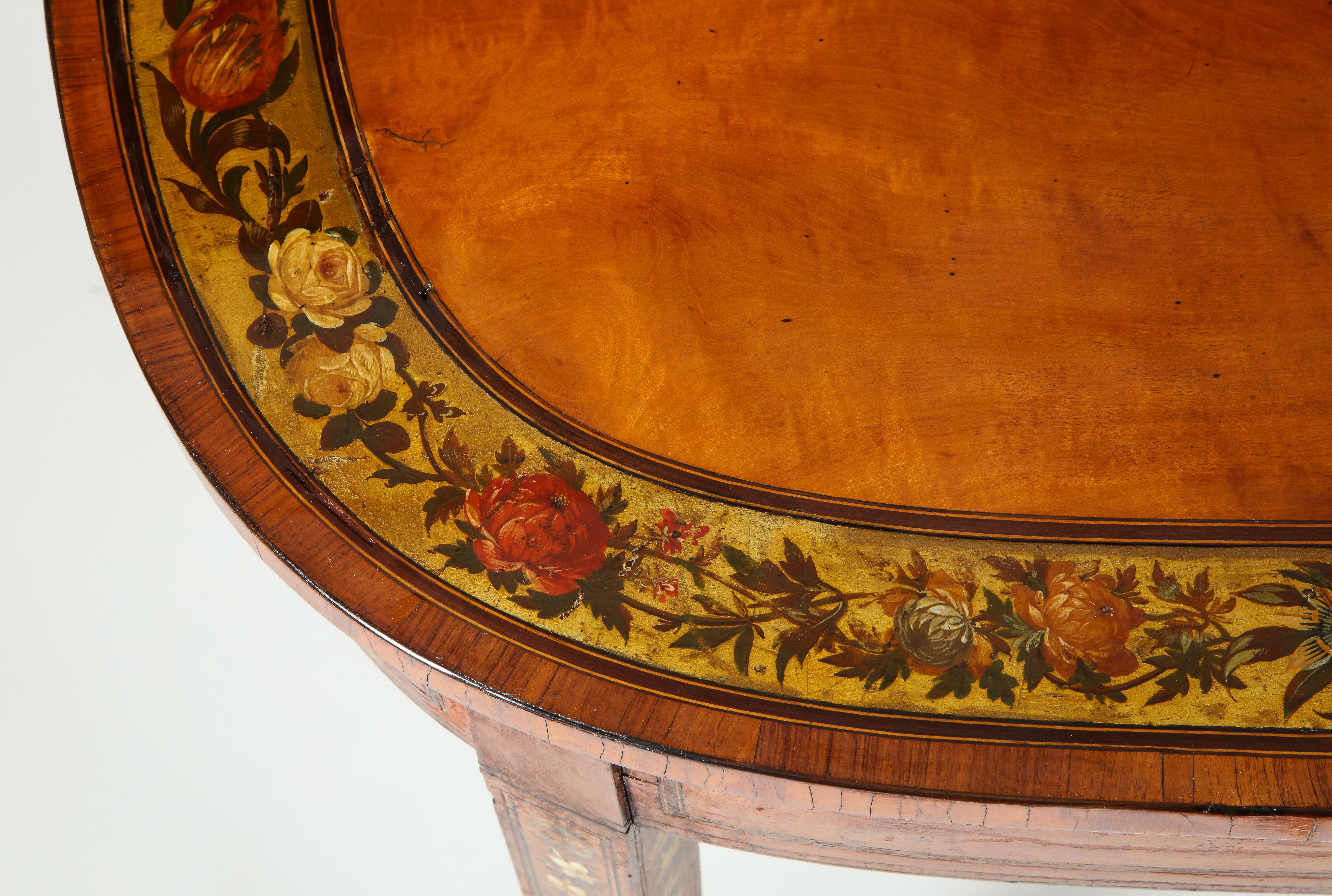 Hand-Painted Adam Revival Satinwood Demilune Console Table