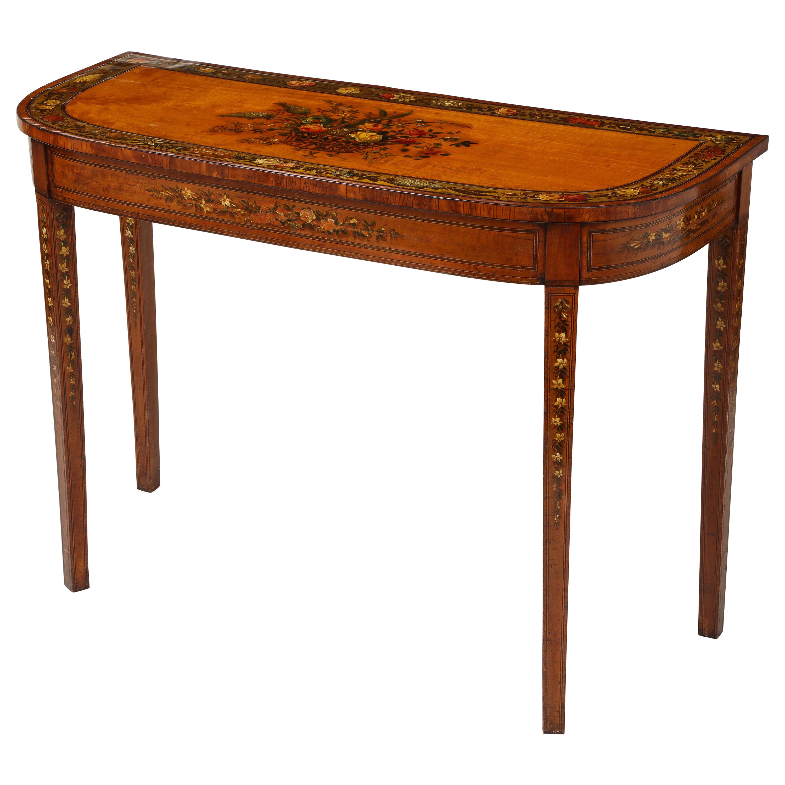 Adam Revival Satinwood Demilune Console Table