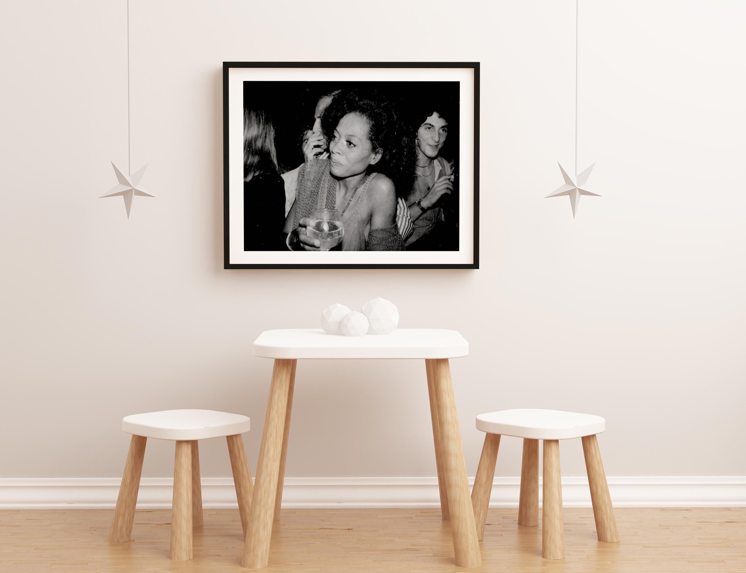 Candid Diana Ross at Studio 54 Fine Art Print - Black Portrait Photograph by Adam Scull