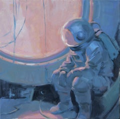 "Airloc" (2024) di Adam Shaw, dipinto a olio originale di un astronauta
