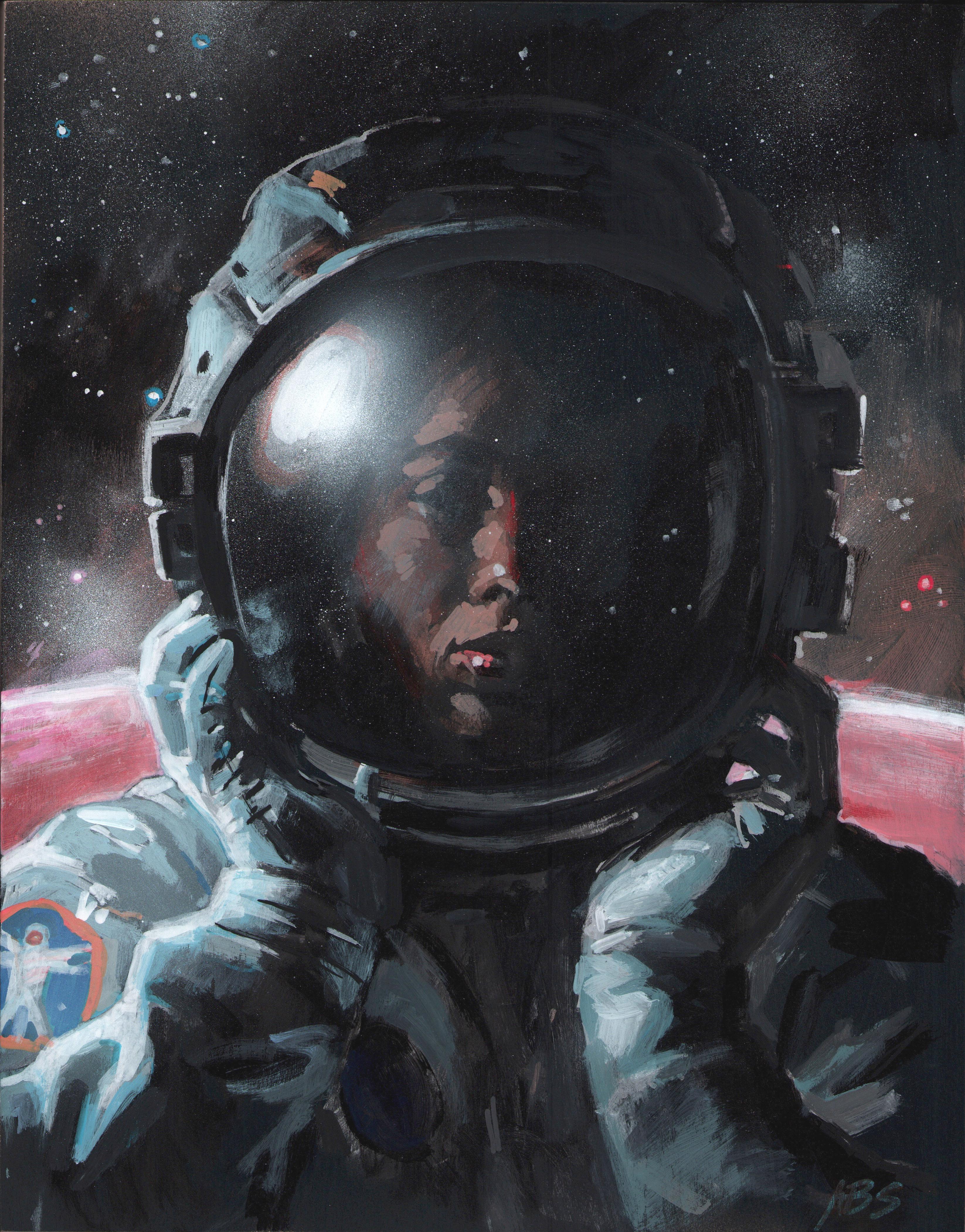"Breathe" (2024) di Adam Shaw, dipinto a olio originale di un astronauta