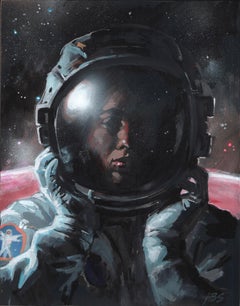 "Respira" (2024) de Adam Shaw, pintura al óleo original de un astronauta