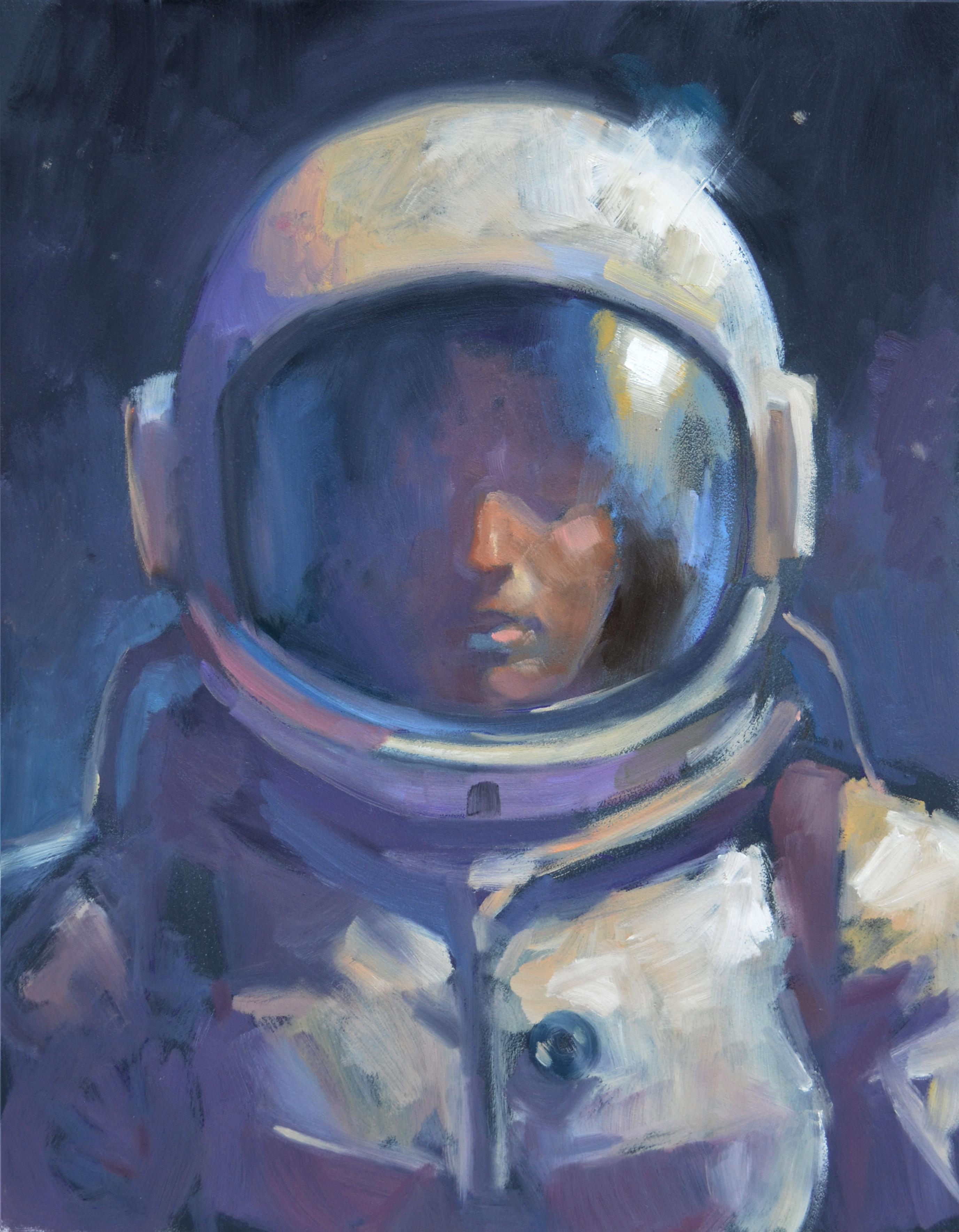 "Daughter" (2024) di Adam Shaw, dipinto a olio originale di un'astronauta