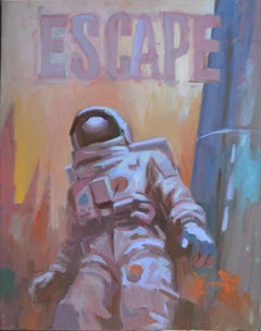 "Escape" (2024) de Adam Shaw, pintura al óleo original de un astronauta
