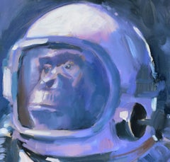 « Ham » (2024) par Adam Shaw, peinture à l'huile originale d'un Astronaut