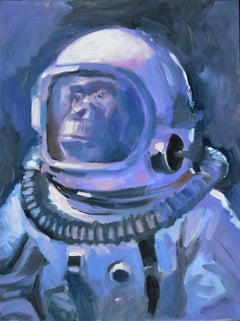 "Ham" (2024) de Adam Shaw, pintura al óleo original de un astronauta
