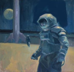 "Luna" (2024) de Adam Shaw, pintura al óleo original de astronautas