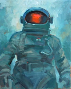 « Moon II » (2024) par Adam Shaw, peinture à l'huile originale d'astronaute