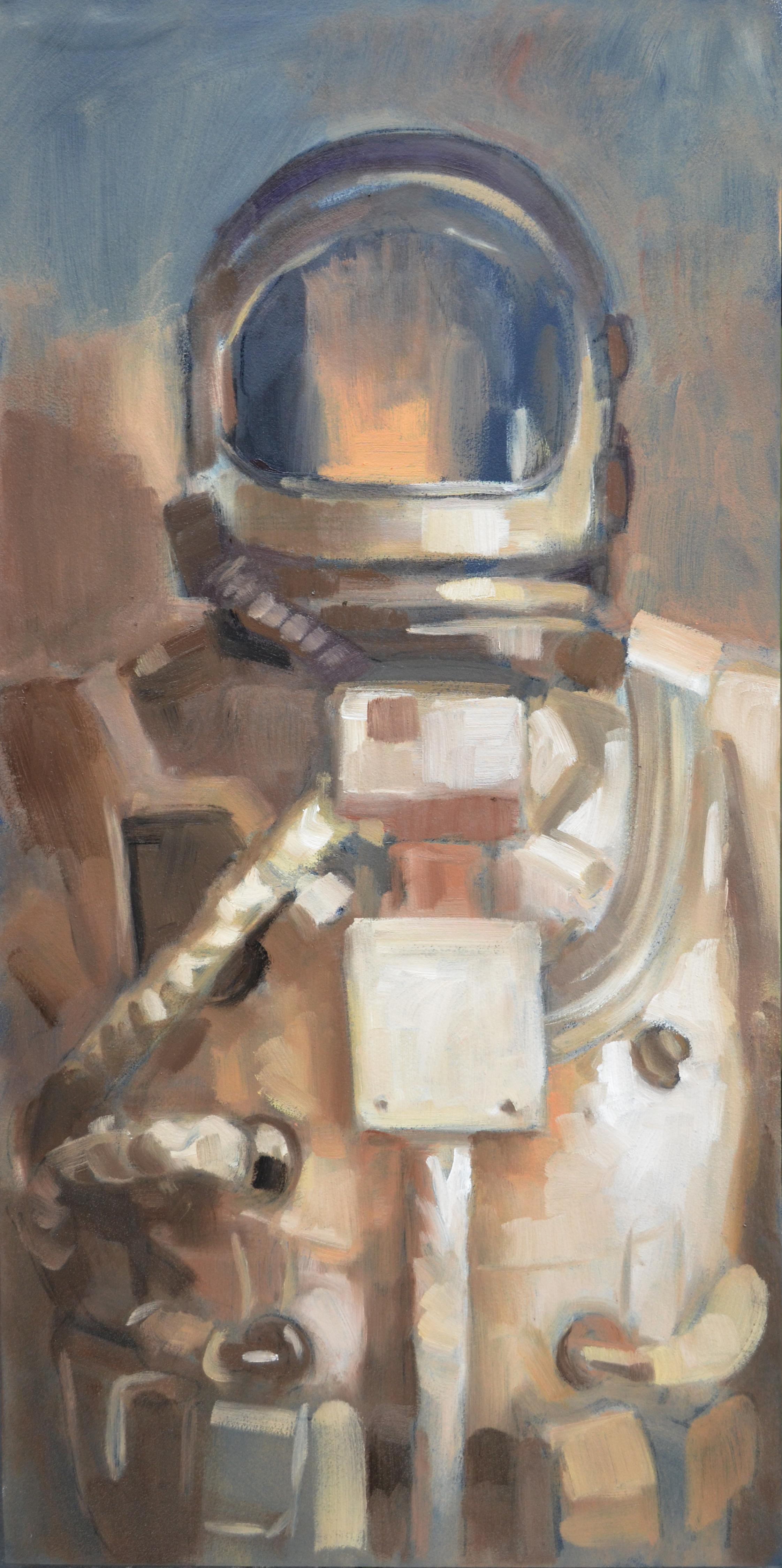 "Traje II" (2024) de Adam Shaw, pintura al óleo original de un astronauta