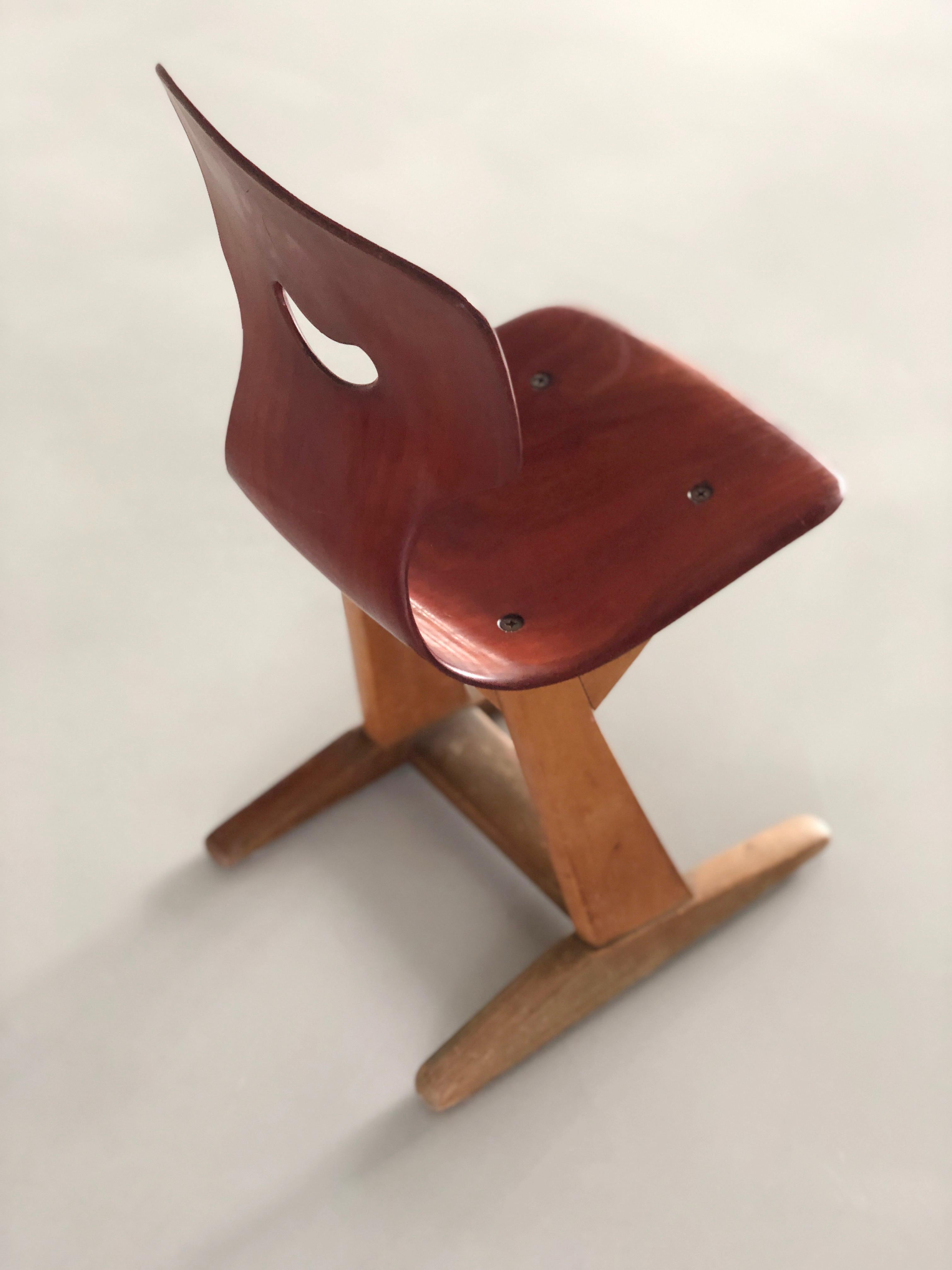 Mid-20th Century Adam Stegner Flötotto Germany 1960’s Pagholz wood (school) children’s chair For Sale