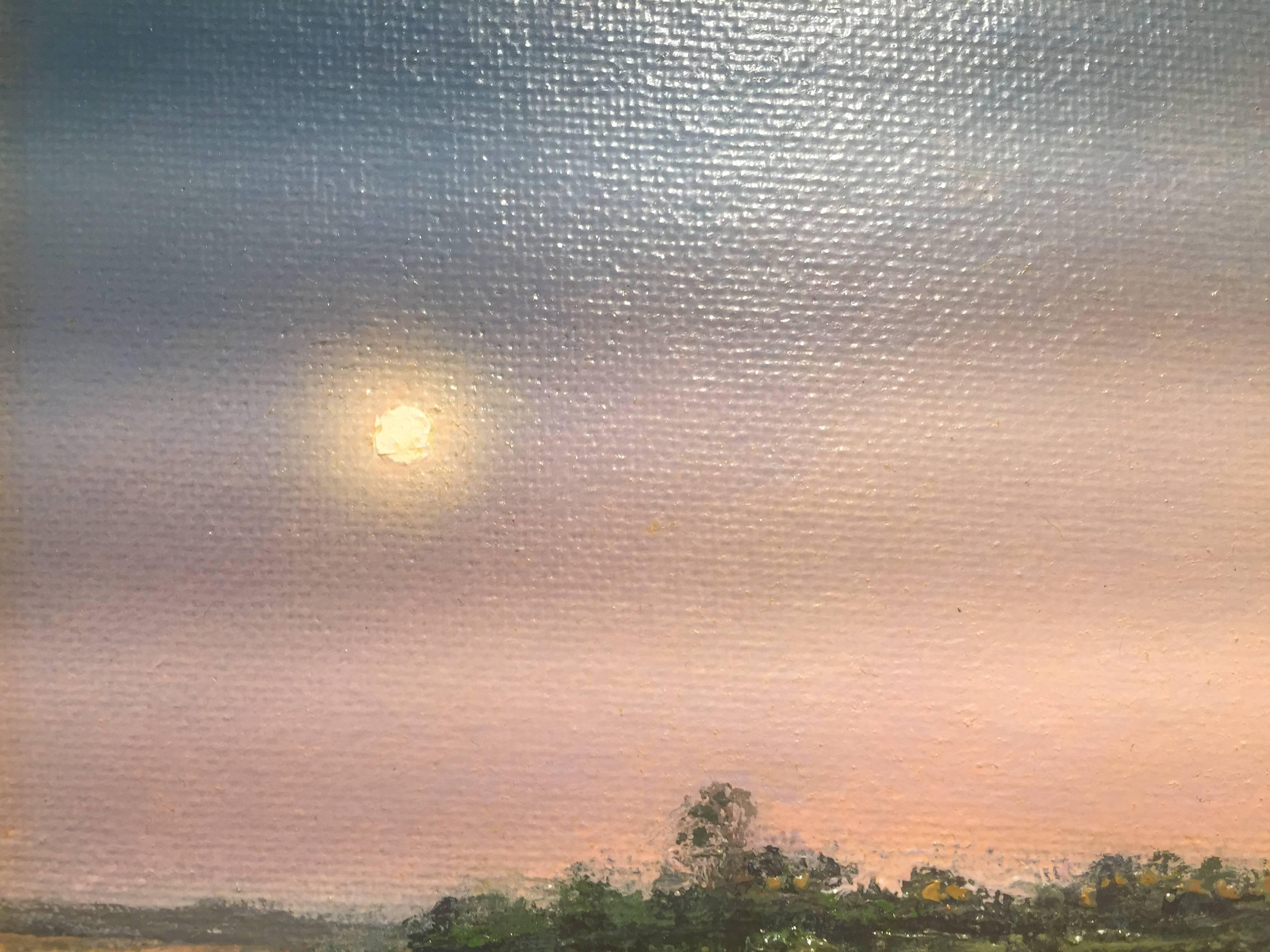 Moonrise: Long Island Country Road - Brown Landscape Painting by Adam Straus