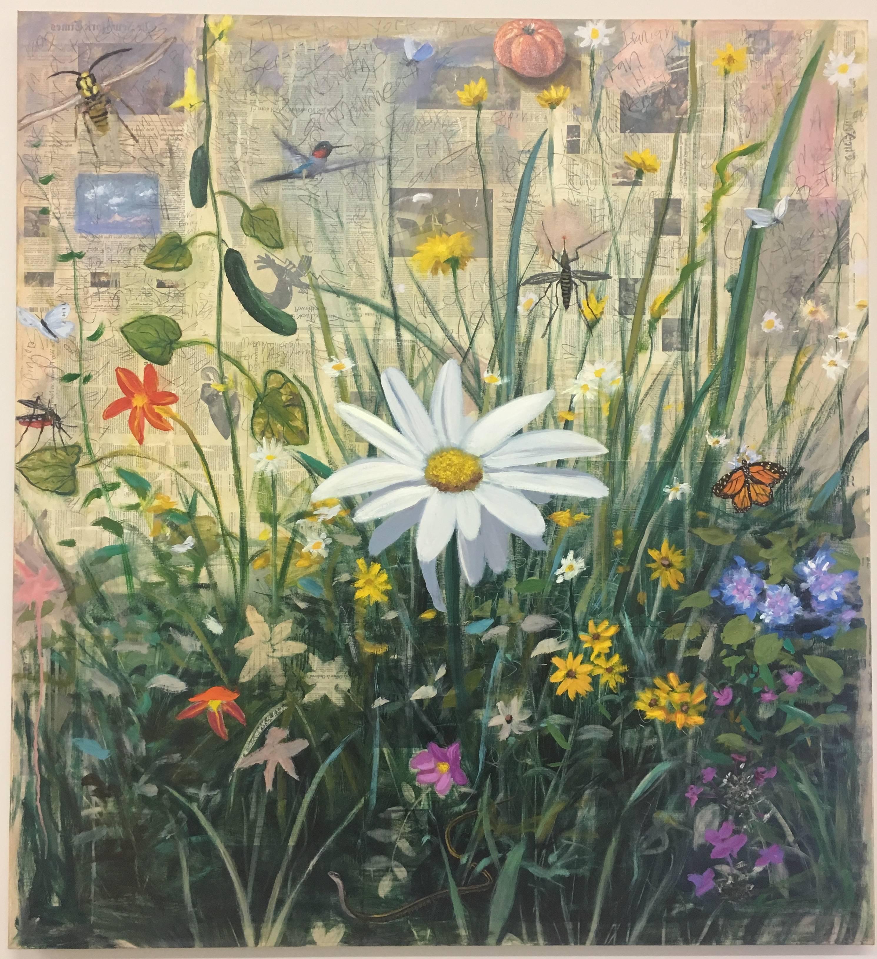 Old News; In the Garden - Painting by Adam Straus
