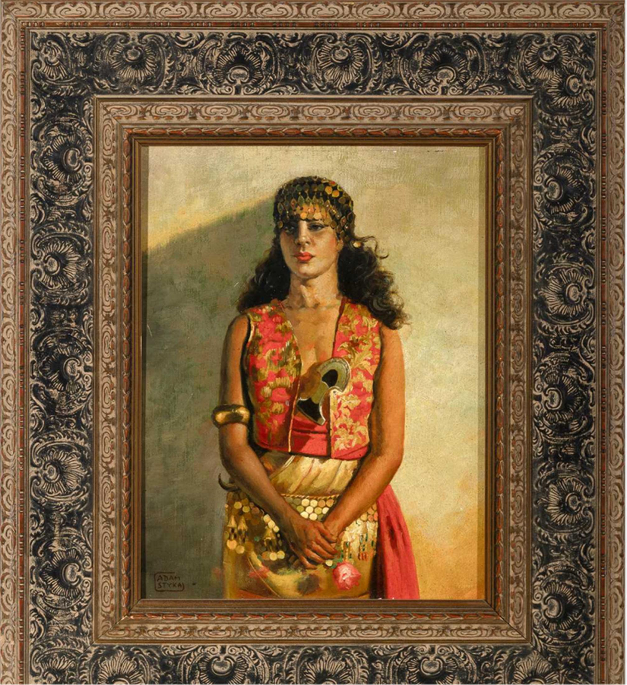 Adam Styka, Polish (1890-1959)
Portrait of an orientalist beauty 
Signed Adam Stryka (ll)
Oil on panel

Framed 20 x 17 inches
12.5 x 10 inches (31.8 x 25.4 cm)