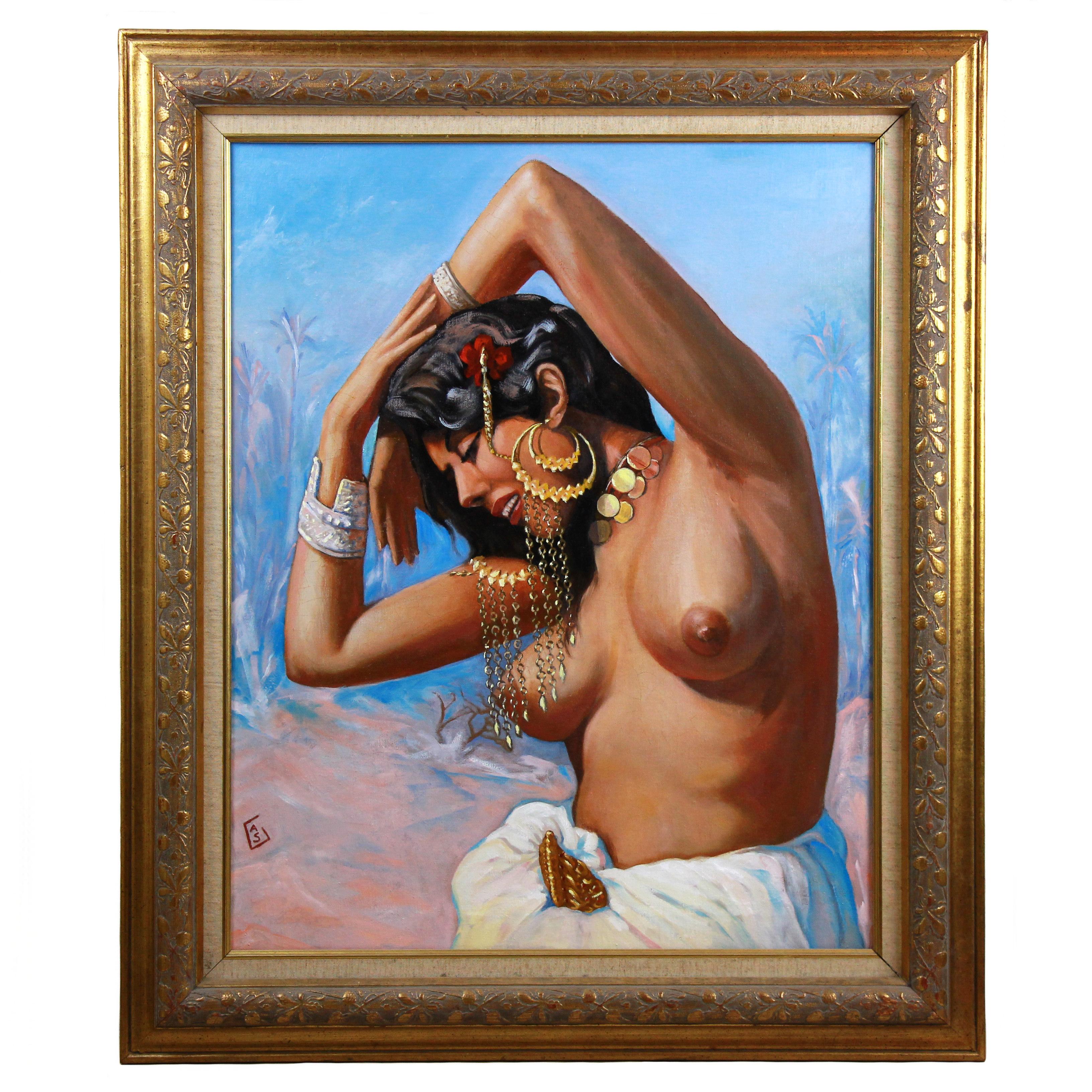 Belleza marroquí desnuda, pintura orientalista al óleo sobre lienzo según Adam Styka

Precioso cuadro orientalista firmado A S  ( lo vendemos como seguidor o después de Adam Styka ) en un bonito marco.
la obra ha sido limpiada y despojada de su