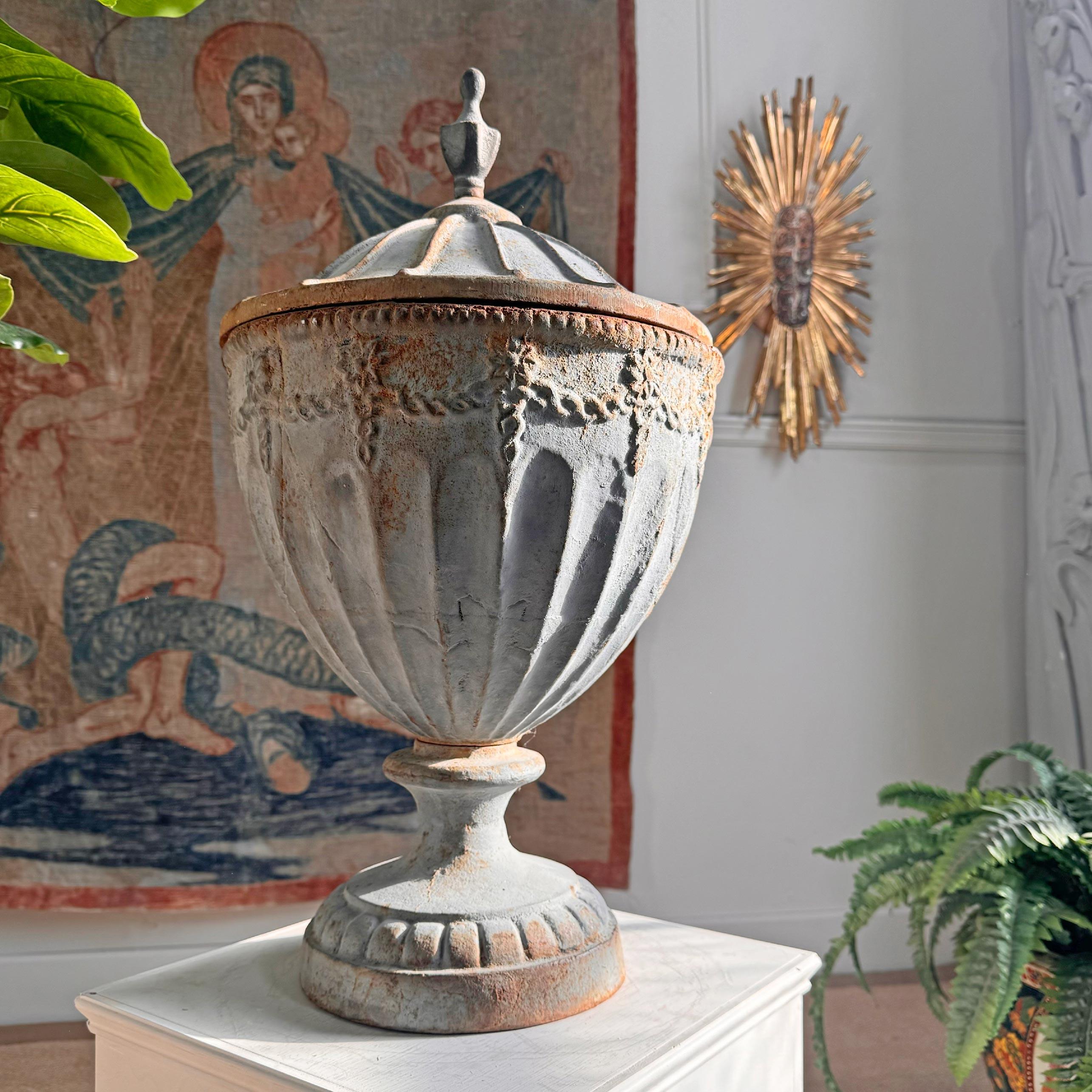 Adam Style Blue Cast Iron Urn attributed to the Carron Iron Works For Sale 4