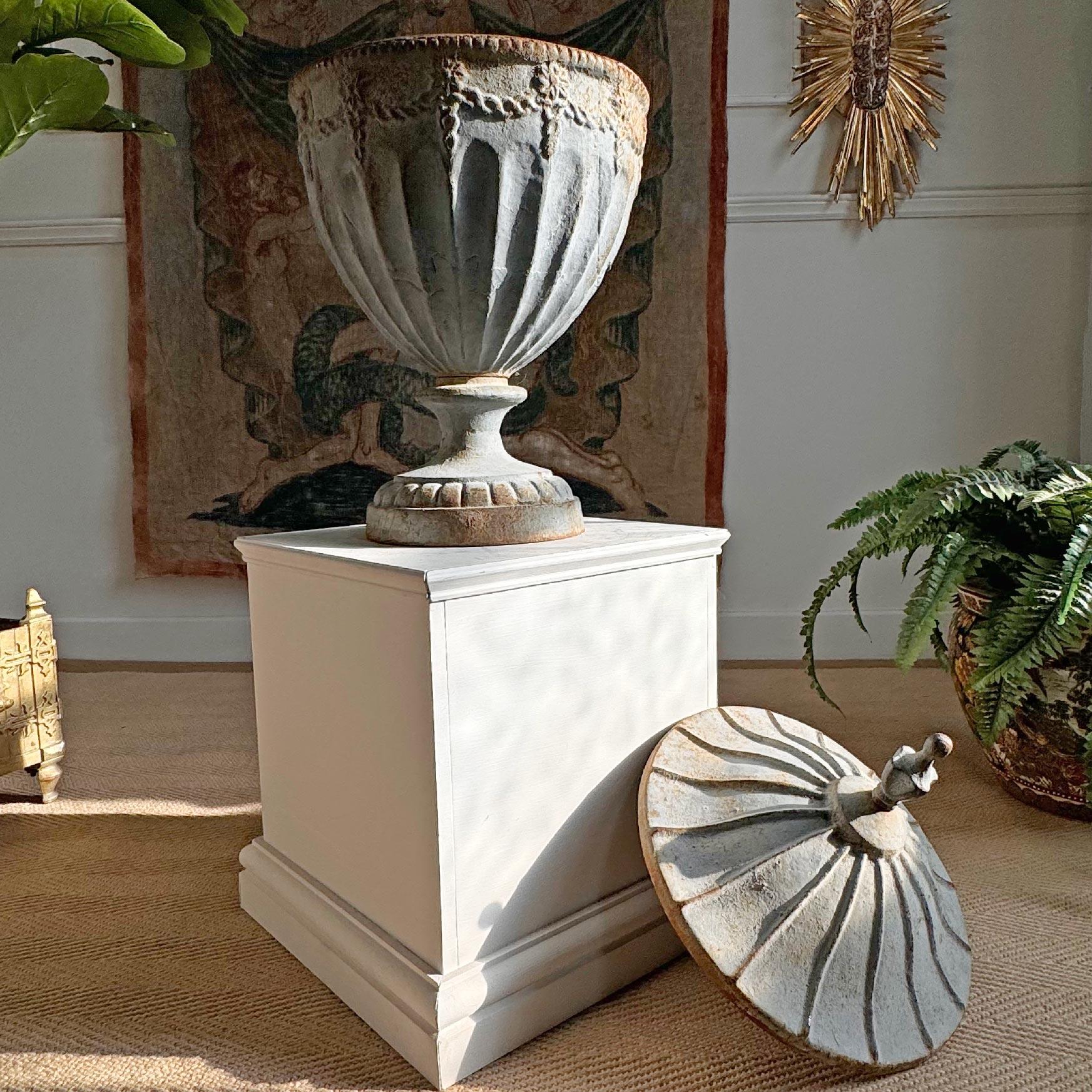Neoclassical Adam Style Blue Cast Iron Urn attributed to the Carron Iron Works For Sale