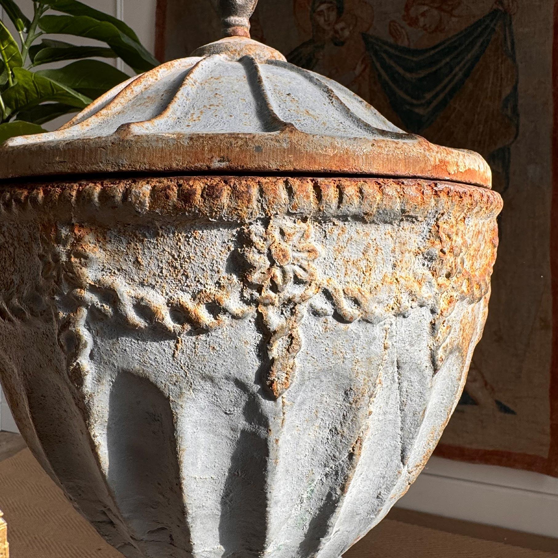 Scottish Adam Style Blue Cast Iron Urn attributed to the Carron Iron Works For Sale