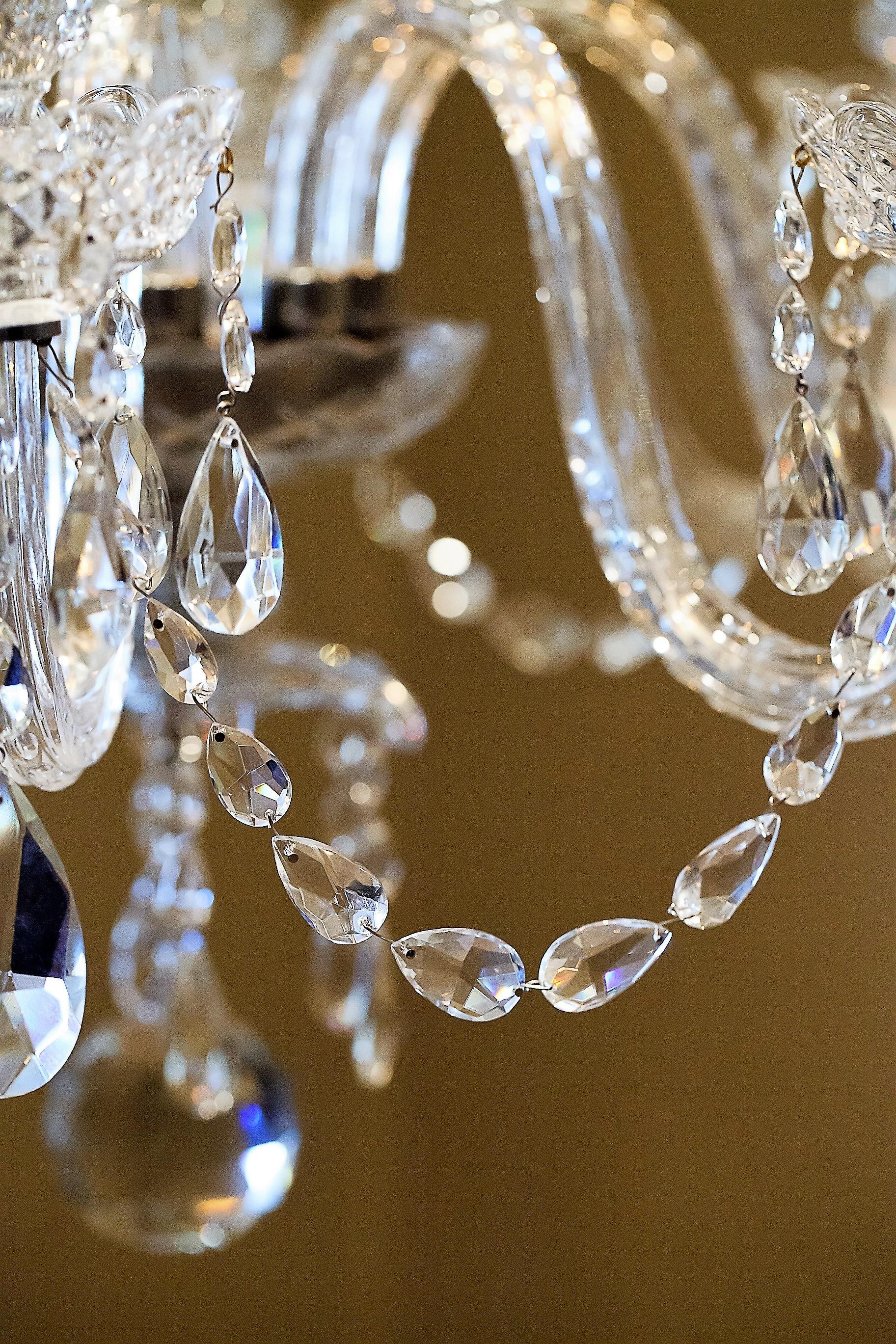 Adam Style Eight-Light Crystal Chandelier, circa 1935, Bohemia For Sale 5