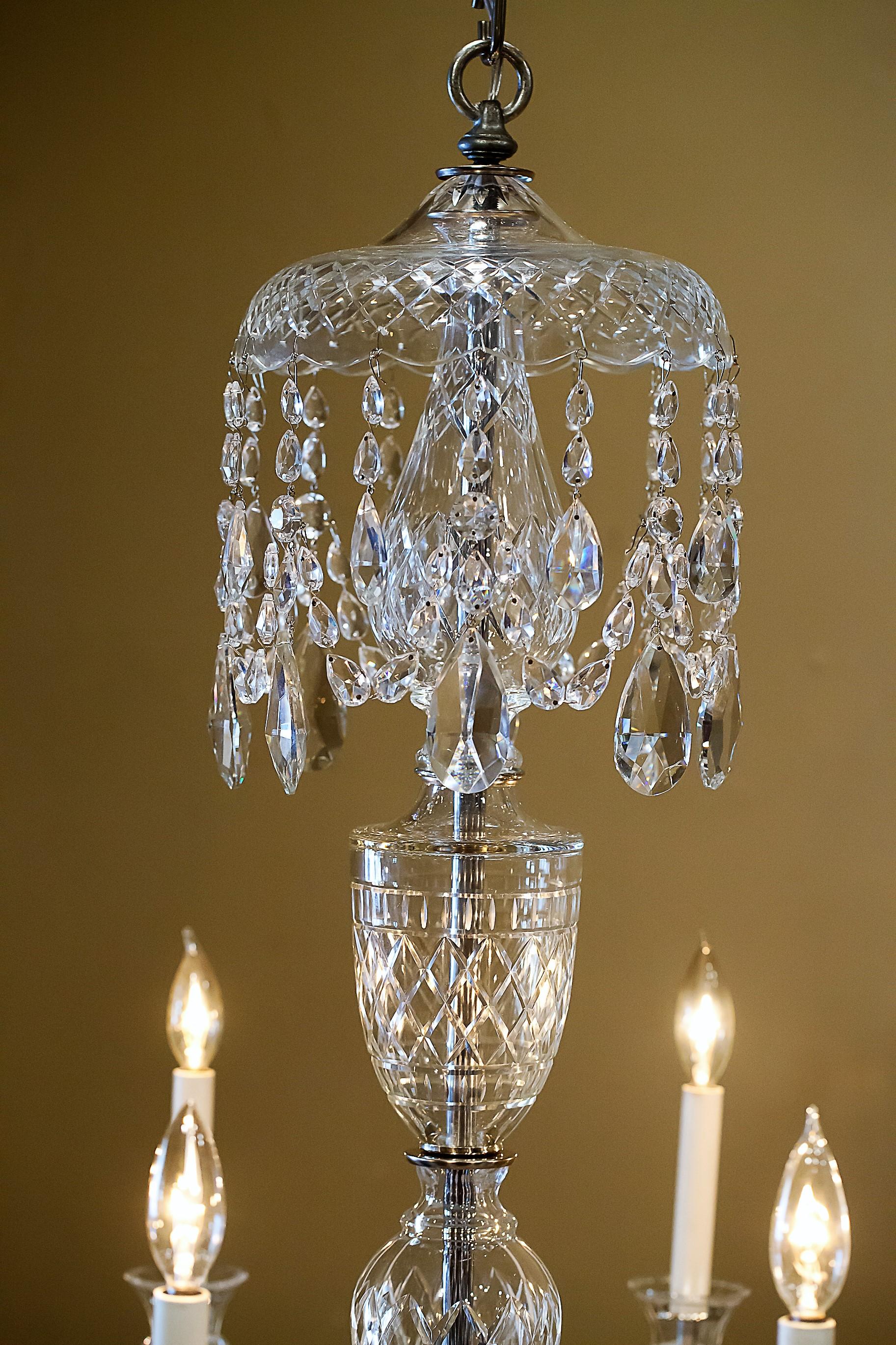 European Adam Style Eight-Light Crystal Chandelier, circa 1935, Bohemia For Sale