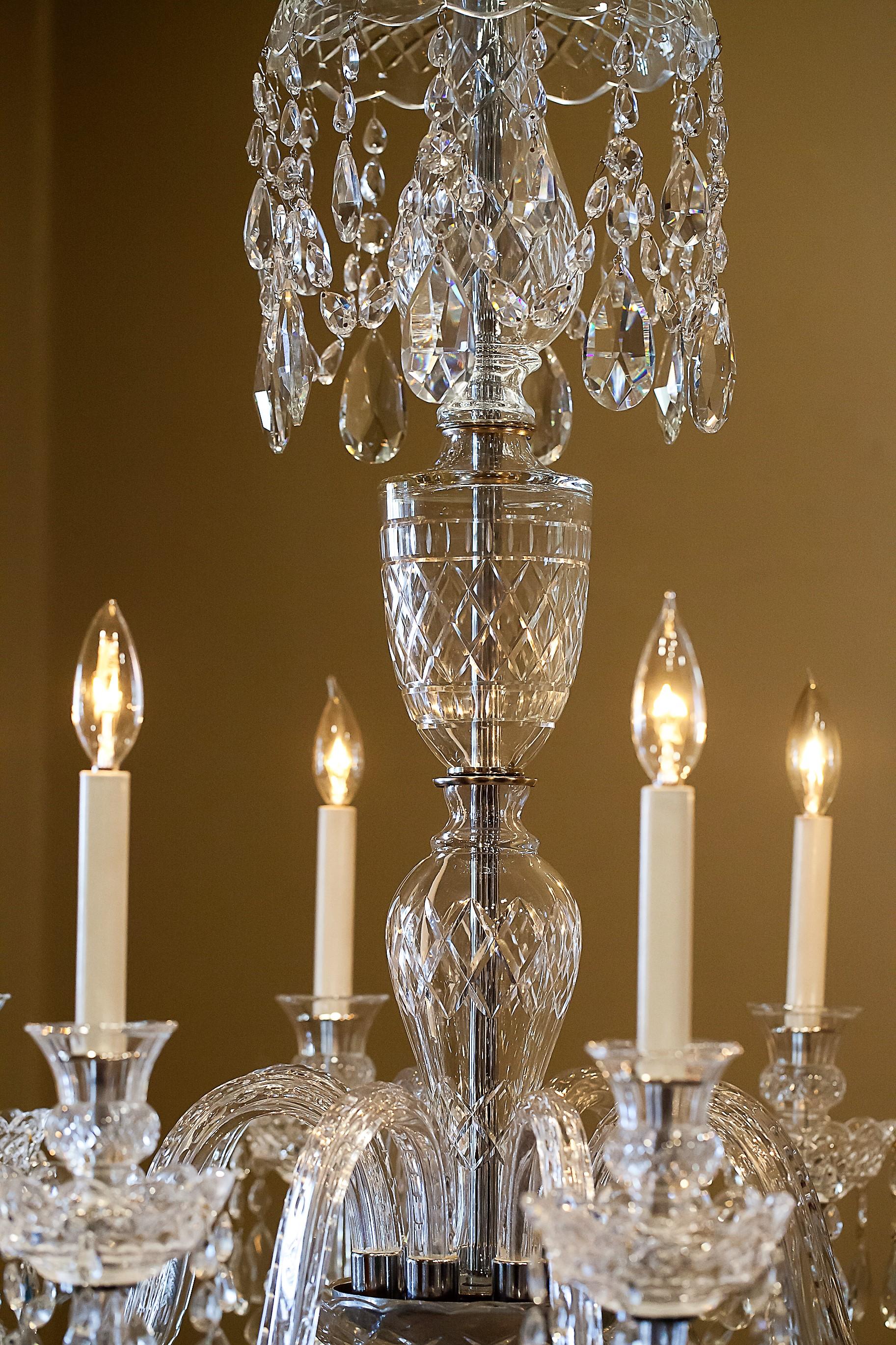 Mid-20th Century Adam Style Eight-Light Crystal Chandelier, circa 1935, Bohemia For Sale